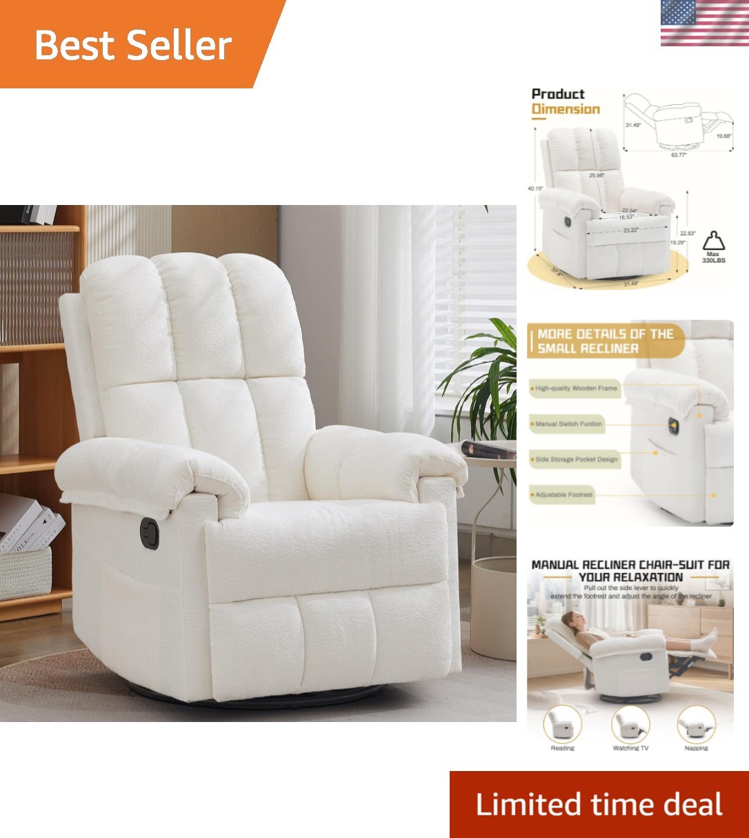 Recliner Chair, Swivel Rocker Recliner Chair for Adults, Small Recliners for …