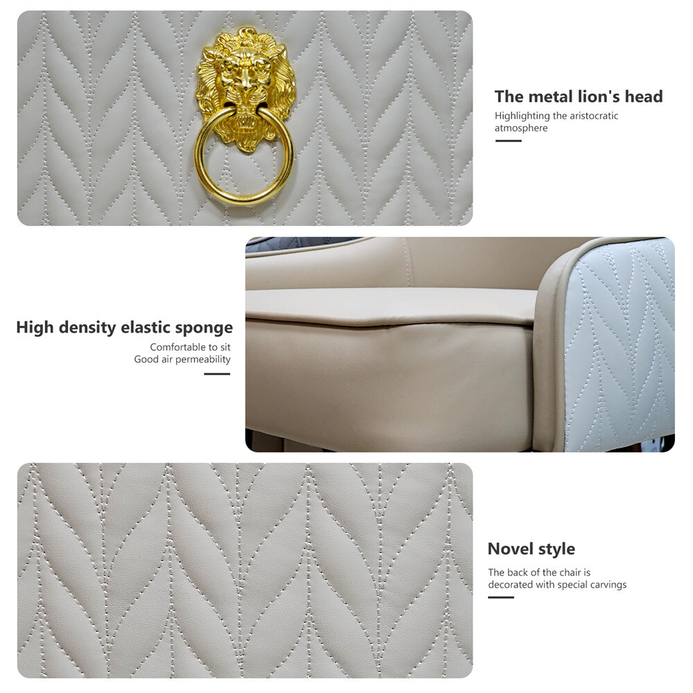 2PCS Dining Chairs Microfiber Leather Upholstered High Backrest Lion Head Decor