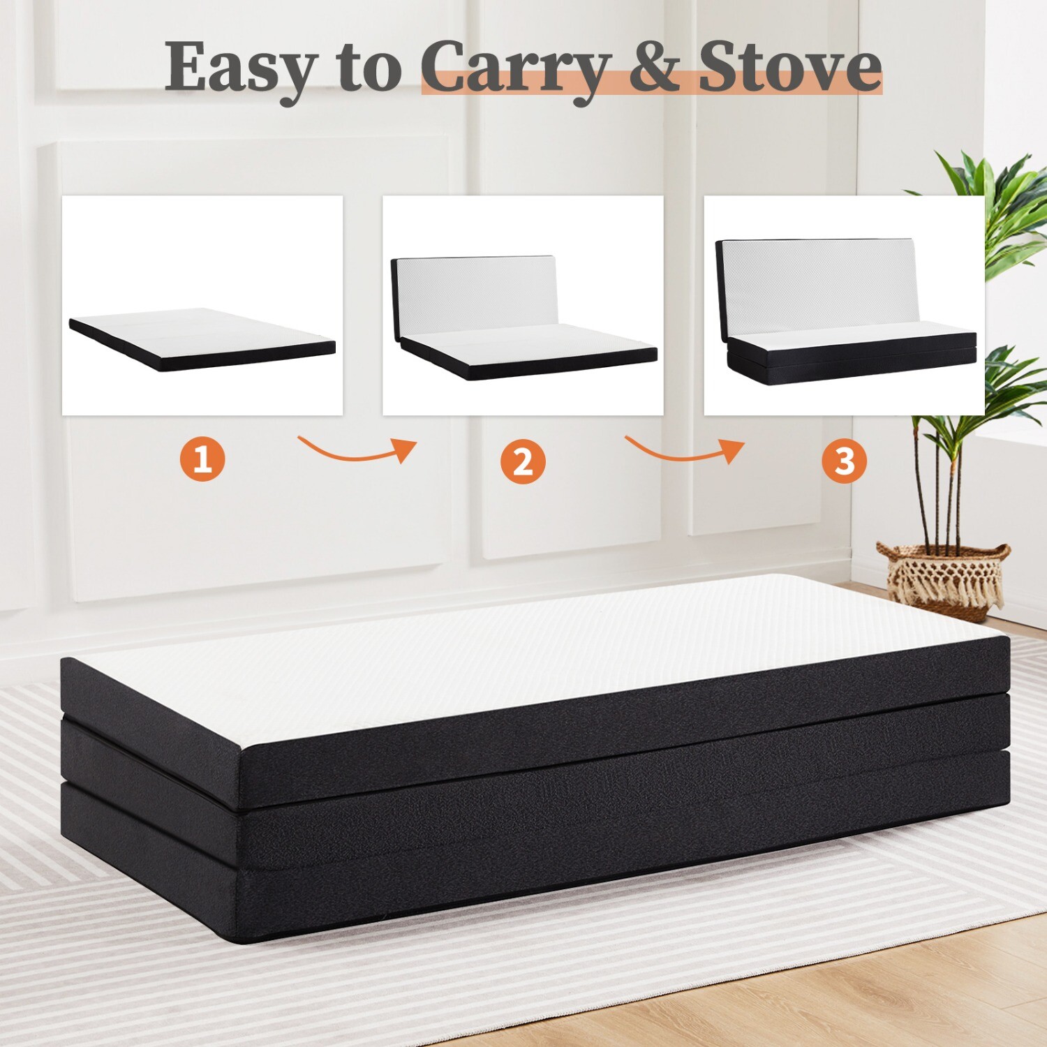 5 Sizes Portable 3-inch Thick Tri-Fold Memory Foam Mattress Topper for Sleeping