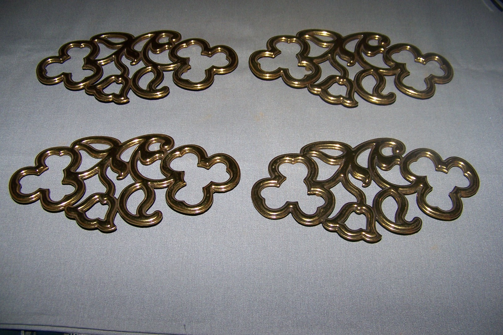 Four, Brass Plate Over Pot Metal, Thin, Decorative Ormolu – See Tone Description