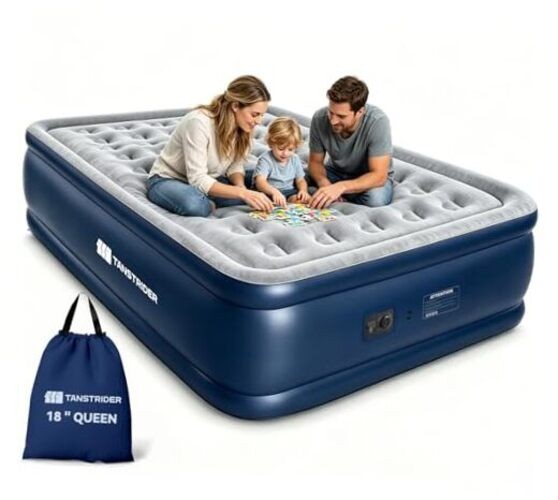 Queen Air Mattress with Built in Pump,18″ 18″ Queen (U.S. Standard) Navy Blue