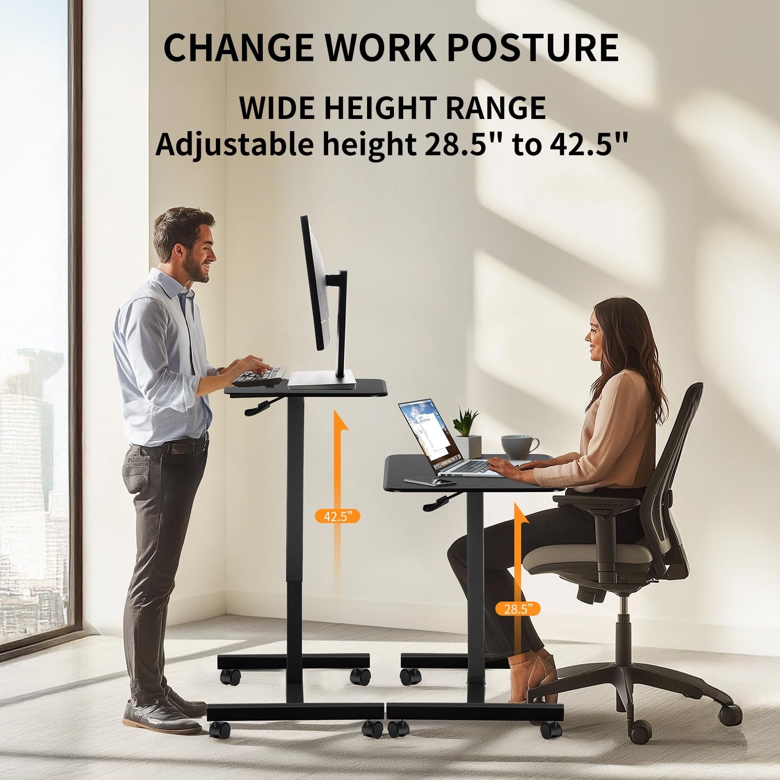 Rolling Standing Desk with Lockable Wheels Adjustable Height Brown/White/Black