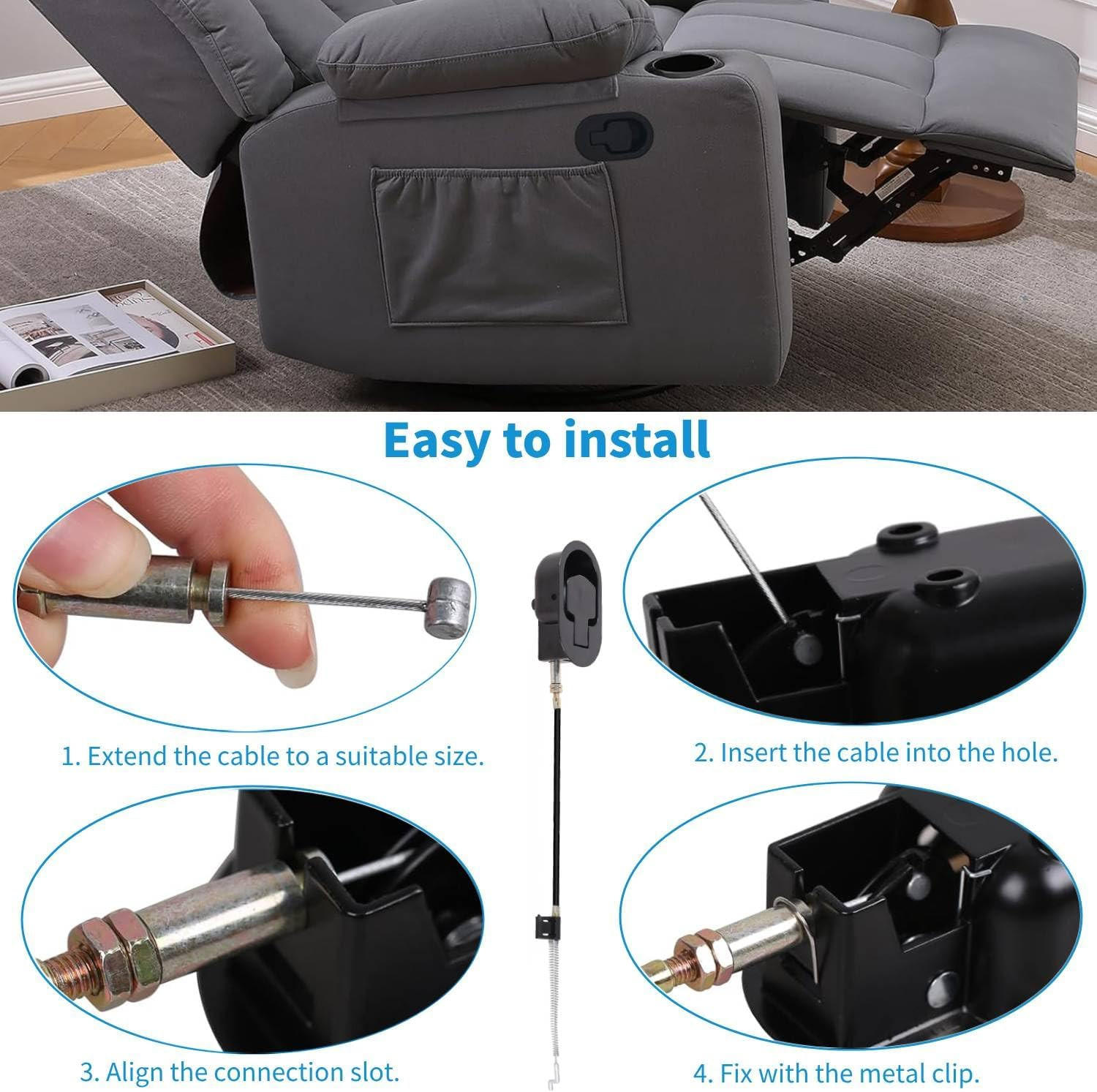 Universal Recliner Handle Replacement Parts Lever Cable Pull, Metal Couch Latch