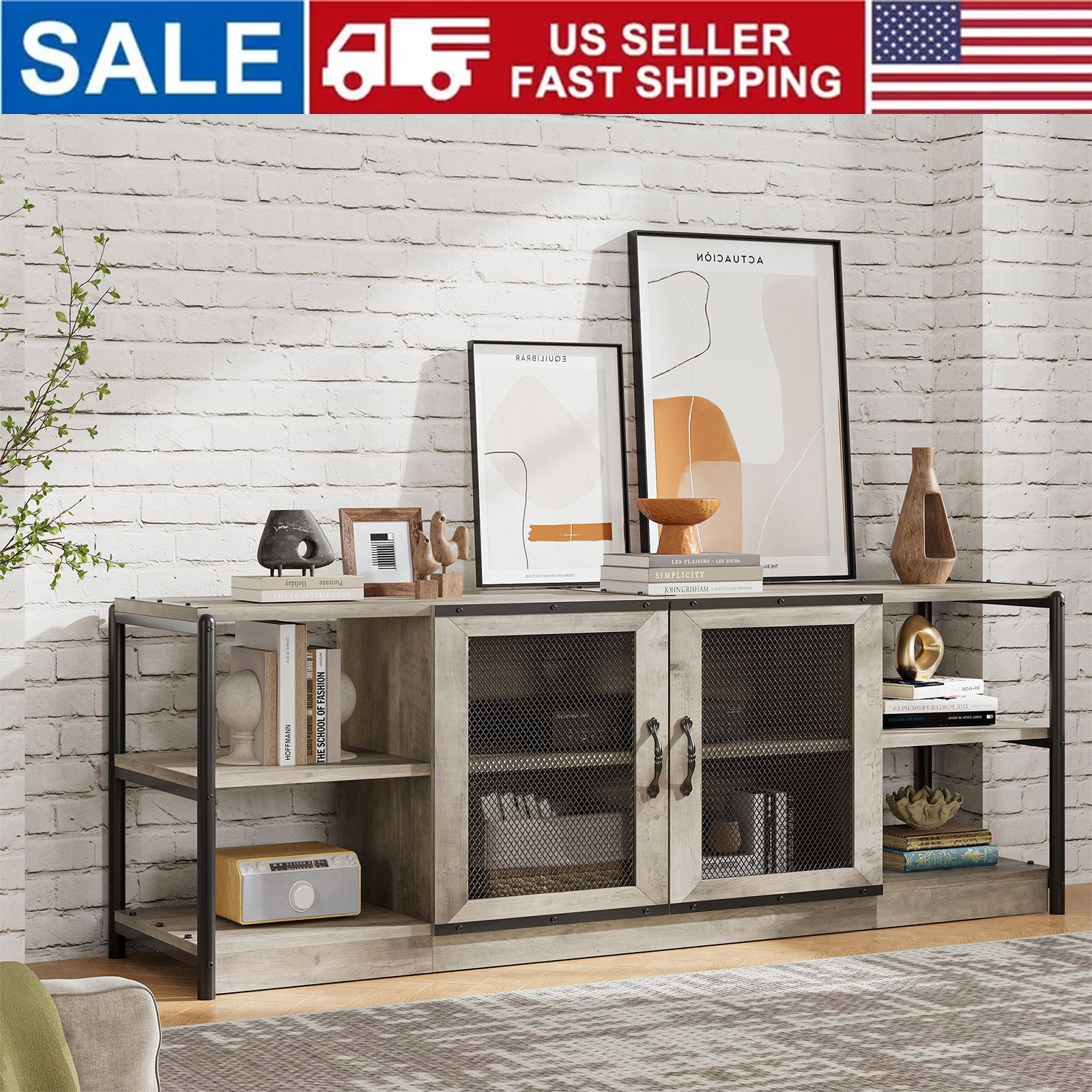 TV Stand for 75/80 Inch TVs, Industrial Entertainment Center Media Console Table