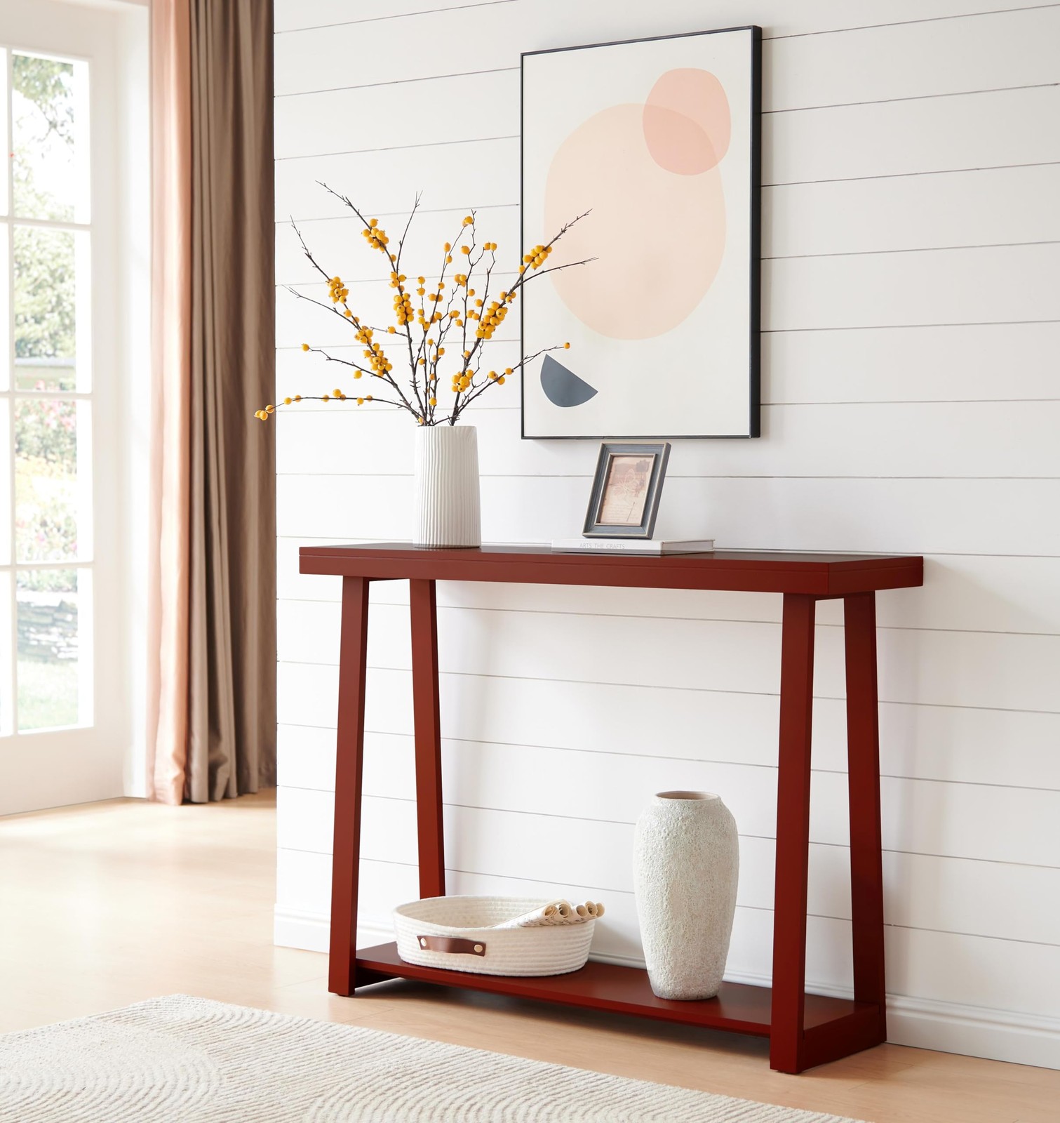 Kings Brand Furniture Console Sofa Table with Storage Shelf, Red, 36 inches