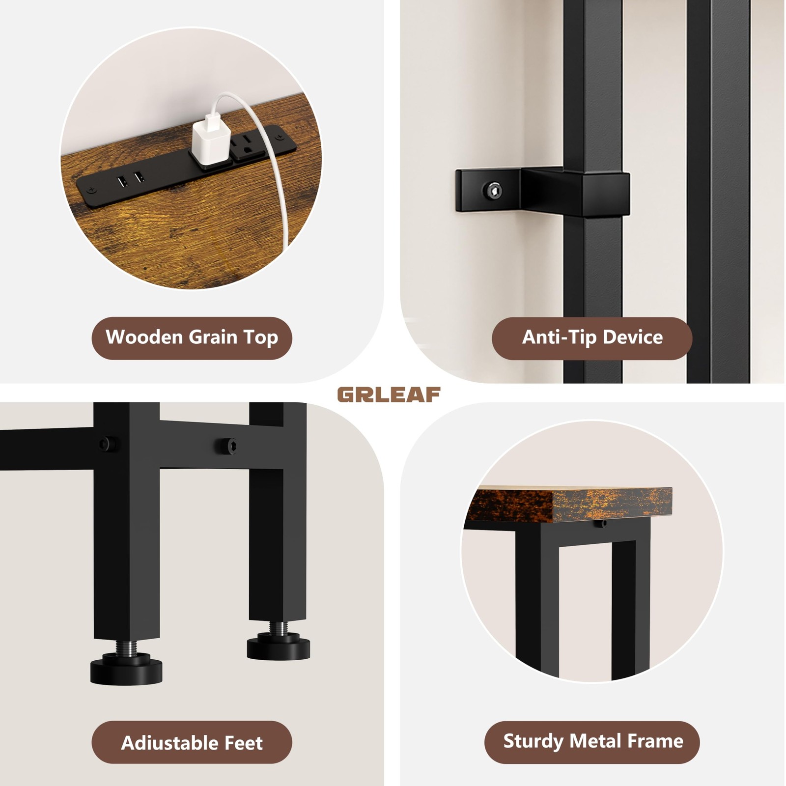 GRLEAF 78″ Sofa Table with Built-in Power Strip (2 AC Outlets & 2 USB Ports) …