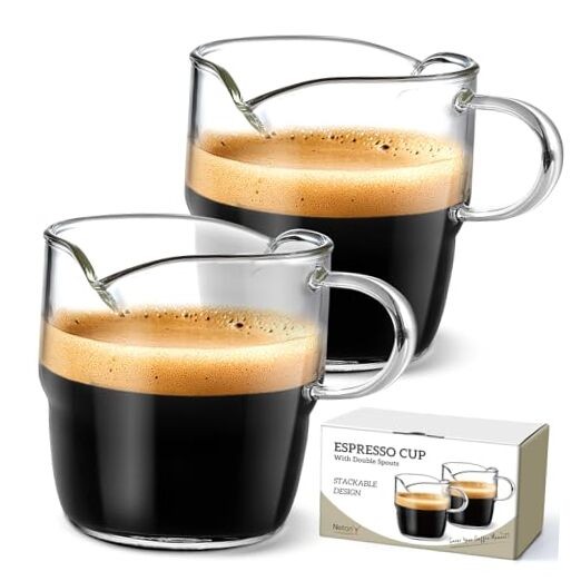 6 OZ Espresso Cups Set of 2, Double Spouts Stackable Cups, Espresso Shots