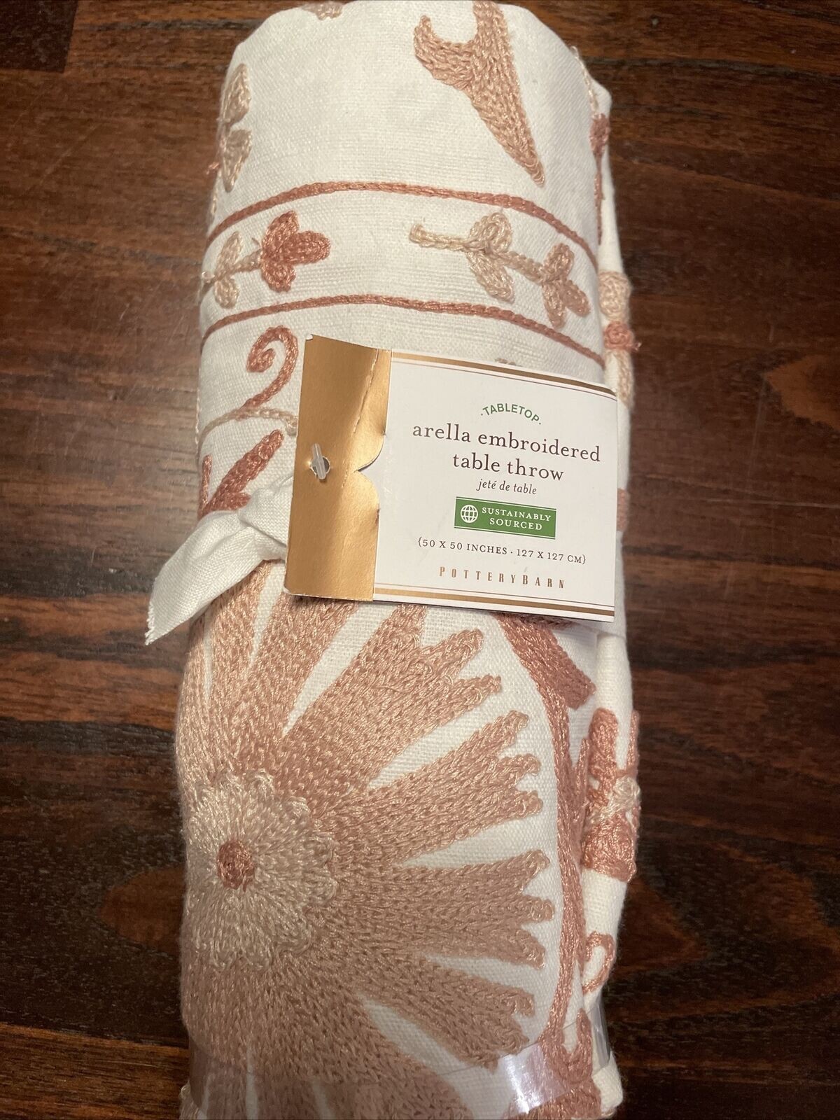 Pottery Barn NEW Arella Embroidered Table cover 50X50 inches