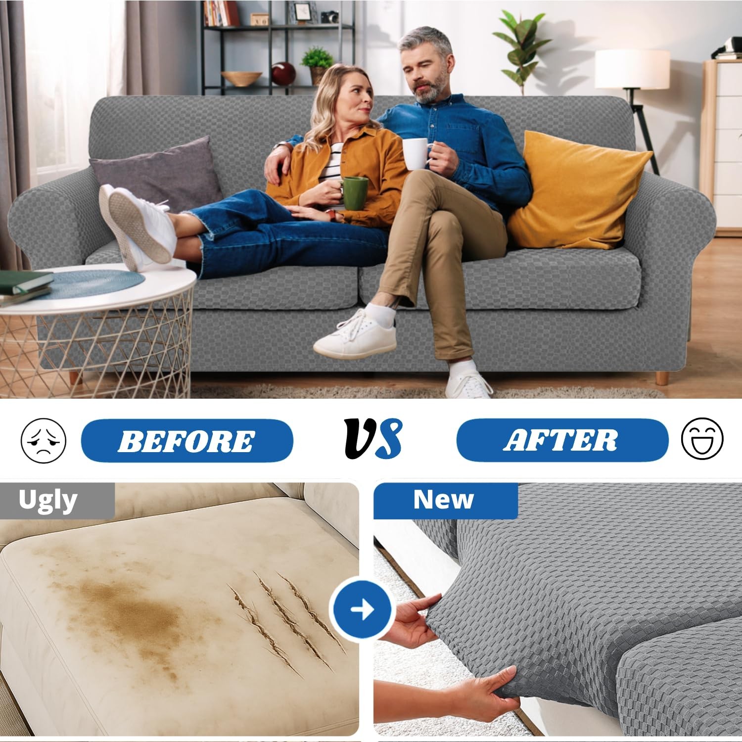 Latest Checkered 3 Pieces Couch Covers for 2 Cushion Couch High Stretch Sofa …