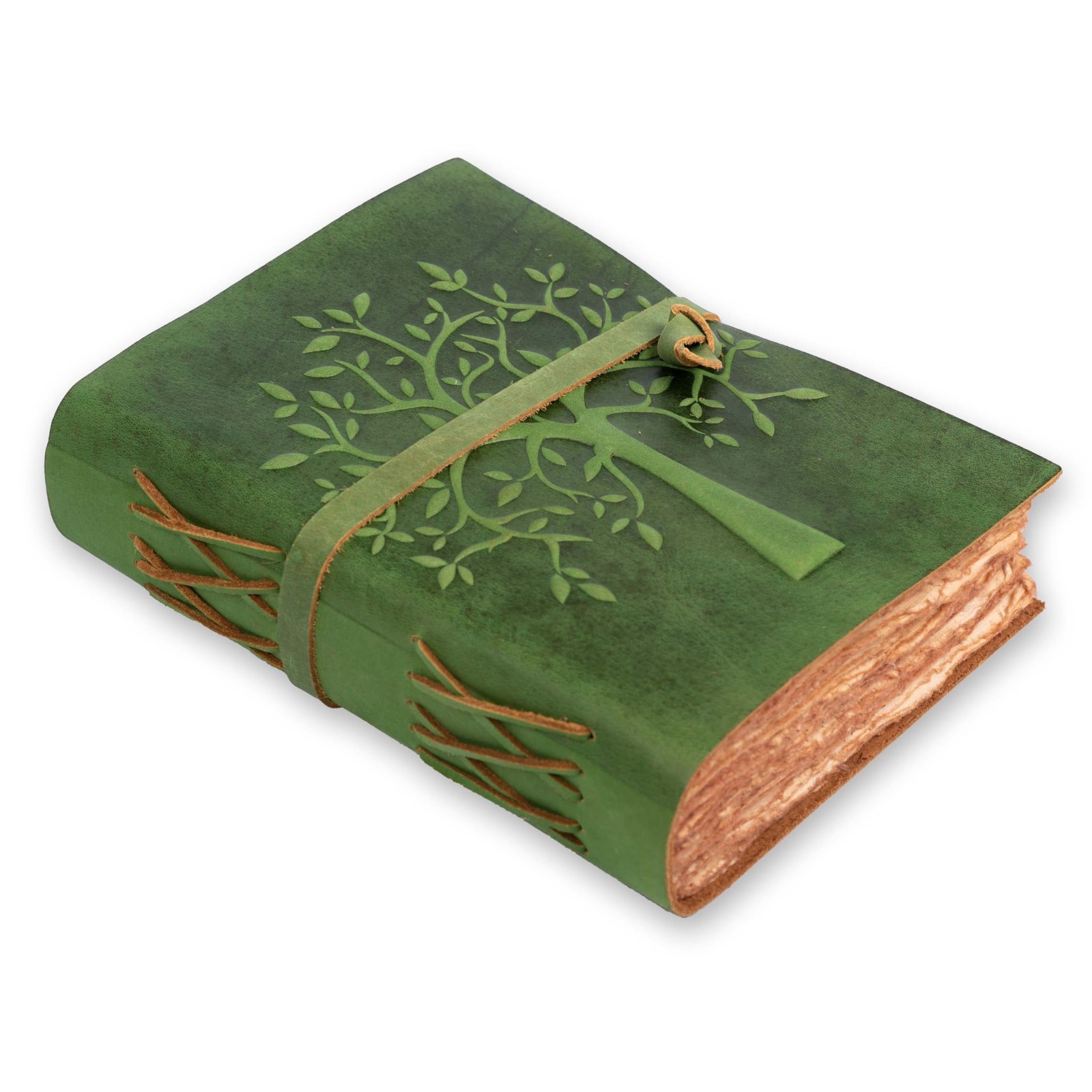 LEATHER VILLAGE Tree of Life Journal 8″x6″ Green (A5) 200 Antique Deckle Pages