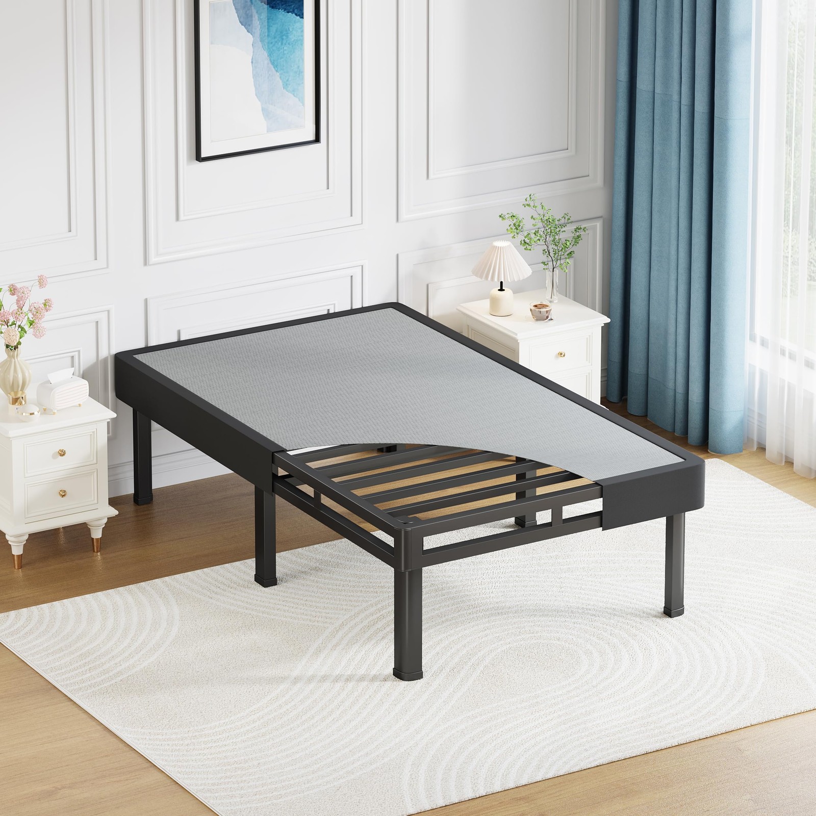 Twin XL Box Spring, 14 inch All-in-One Box Spring with 6 Round Corner Legs, 4…