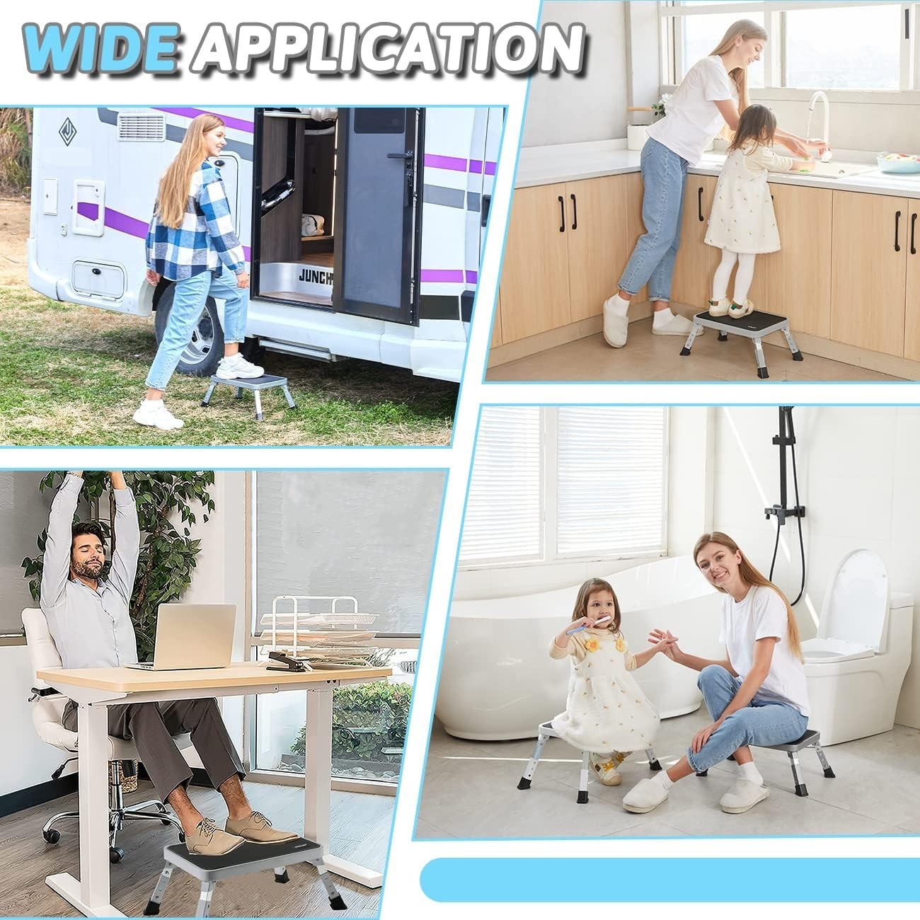 3 Levels Adjustable Folding Step Stools for Adults, Sturdy Metal RV Step Stool