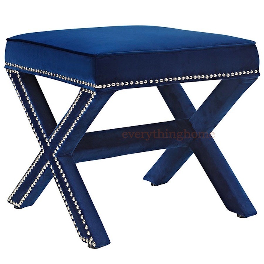 Hallway Bedroom Bench Stool Ottoman Nail Head Trim Black, Gray, Blue, White