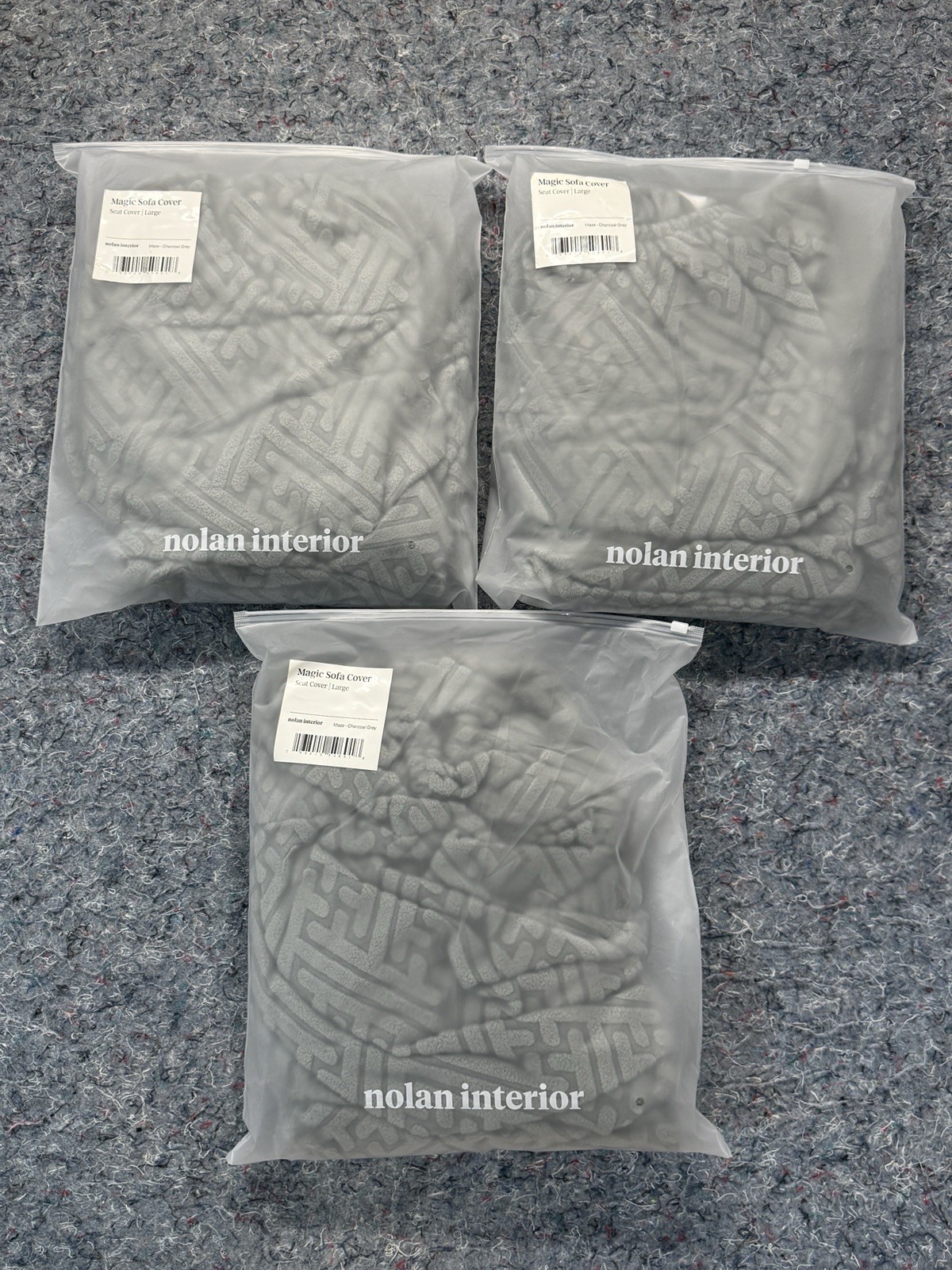 3 Nolan Interior Magic Sofa Seat Covers Large Maze Charcoal Grey Couch Cushion