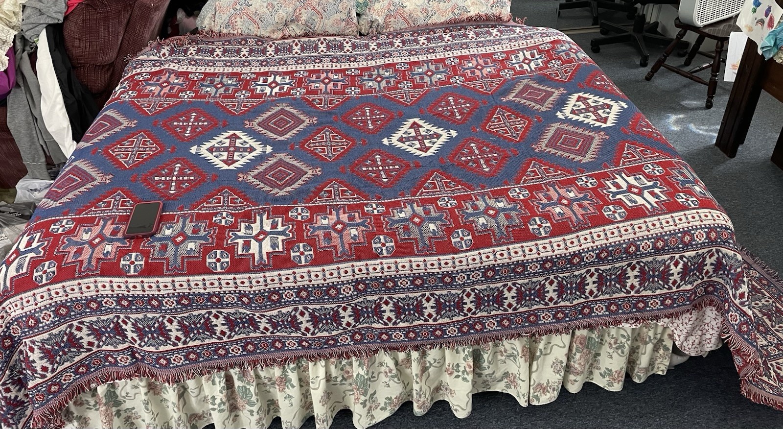 Southwest Aztec Sofa Slipcover Red Blue White 140x70in Fringed Reversible