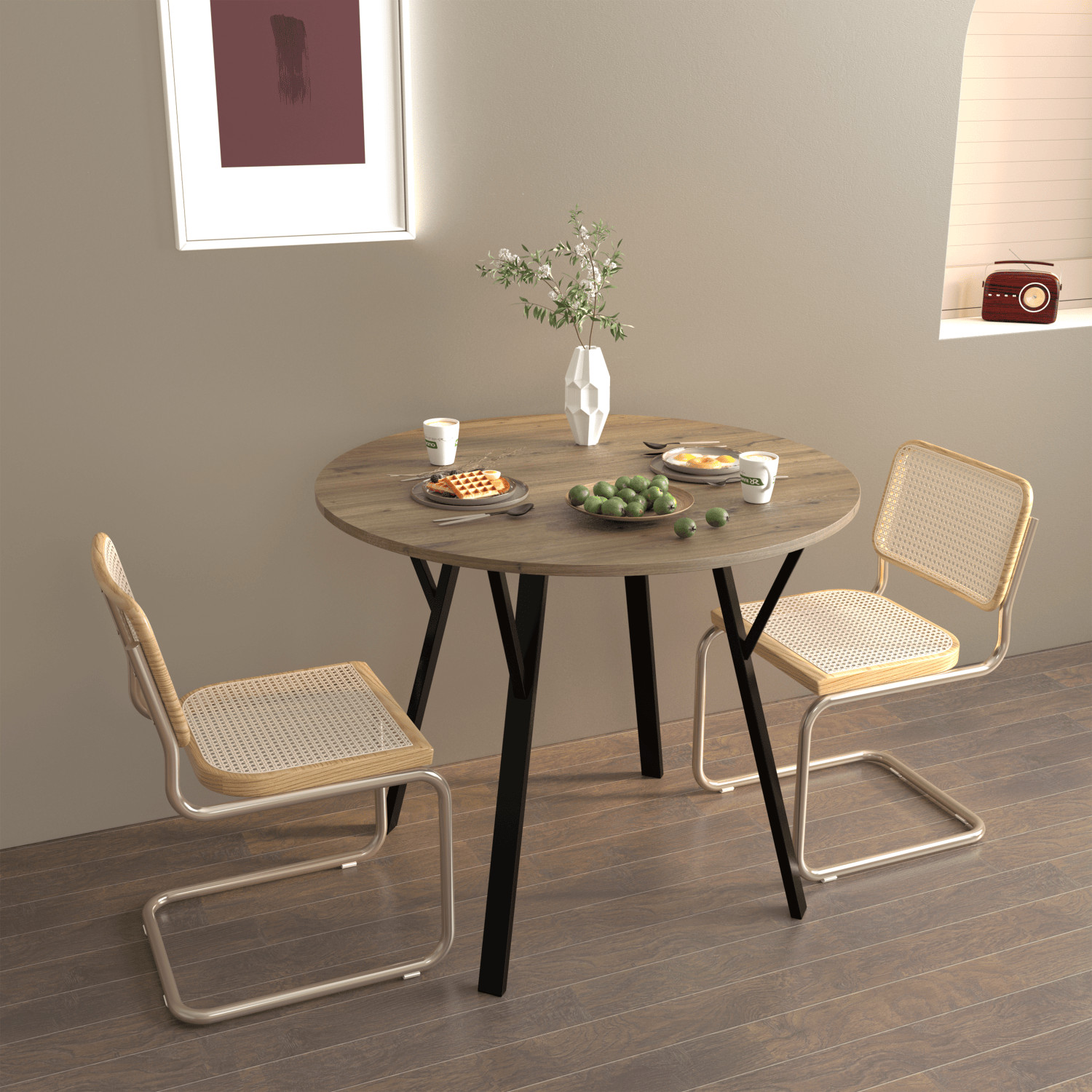 35.4″ Round Dining Table, Circle Kitchen Table with Metal Legs for 2-4 Person