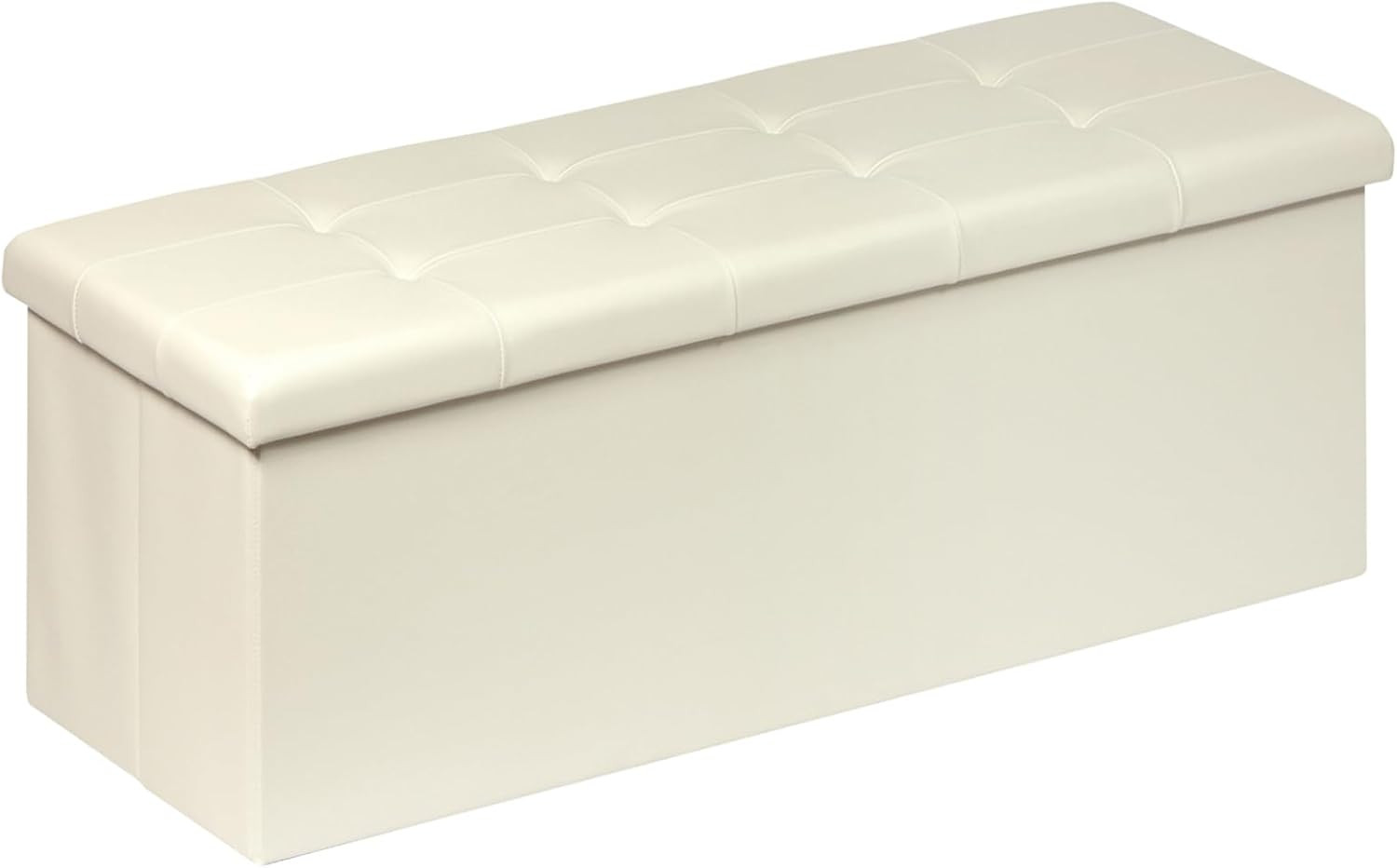 Folding Storage Ottoman Bench with Tray, 43.3Inches Faux Leather Long Storage Ch