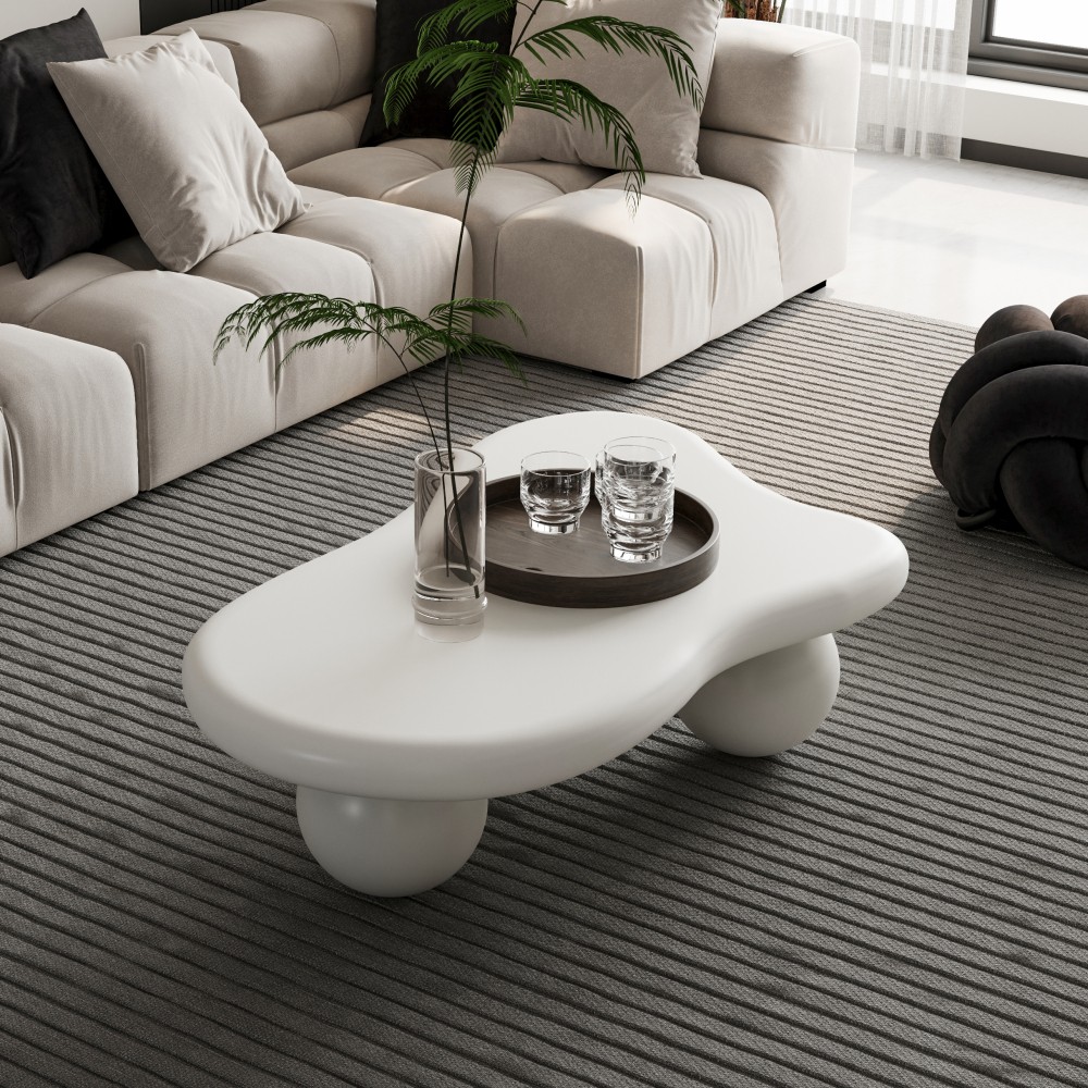 35″ Cloud Coffee Table Cream White Modern Minimalist Kid Pet Safe Small Spaces