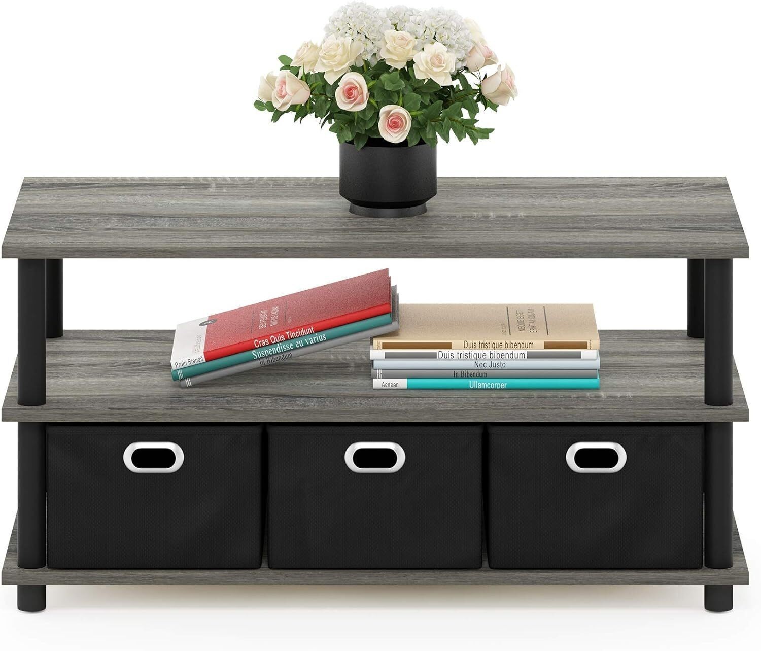 Coffee Table W/ Non Woven Bins Capacity 60 lb 31.22*15.5*15.8 In French Oak Grey