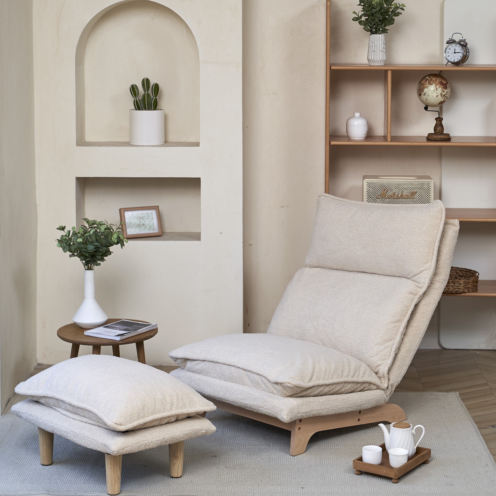 Foldable Reclining Sofa Chair, Beige, 48″W x 37″H x 27.5″L
