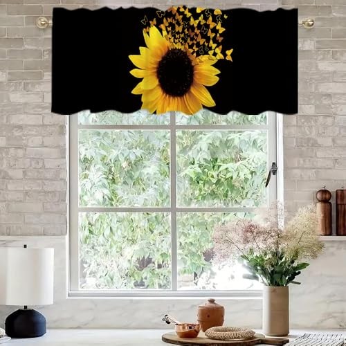 Art Studio 54×18 Inches Yellow Sunflower Window Treatment Valance Black