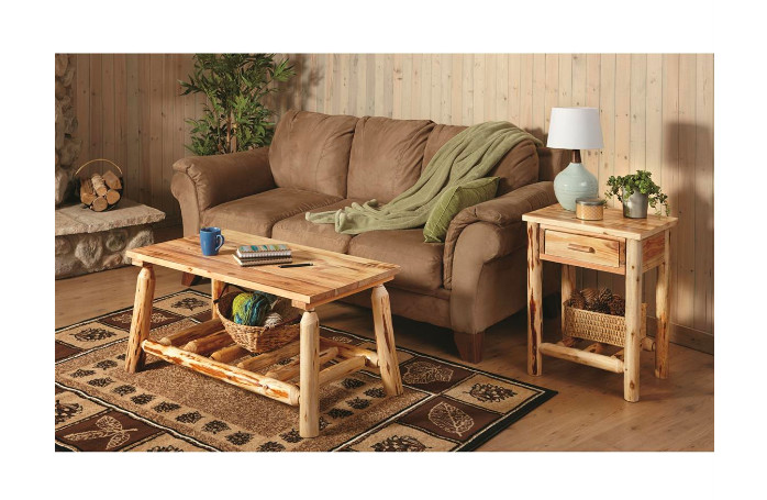 Log Coffee Center Table Wood Rustic Cabin Farmhouse Natural American Furniture