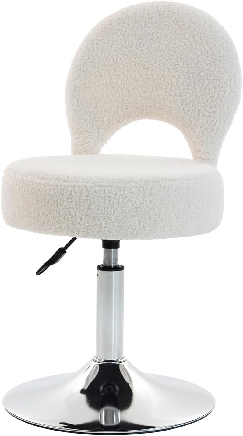 Adjustable Small Vanity Chair 360 Swivel Vanity Stool W/ Folding Back Teenager