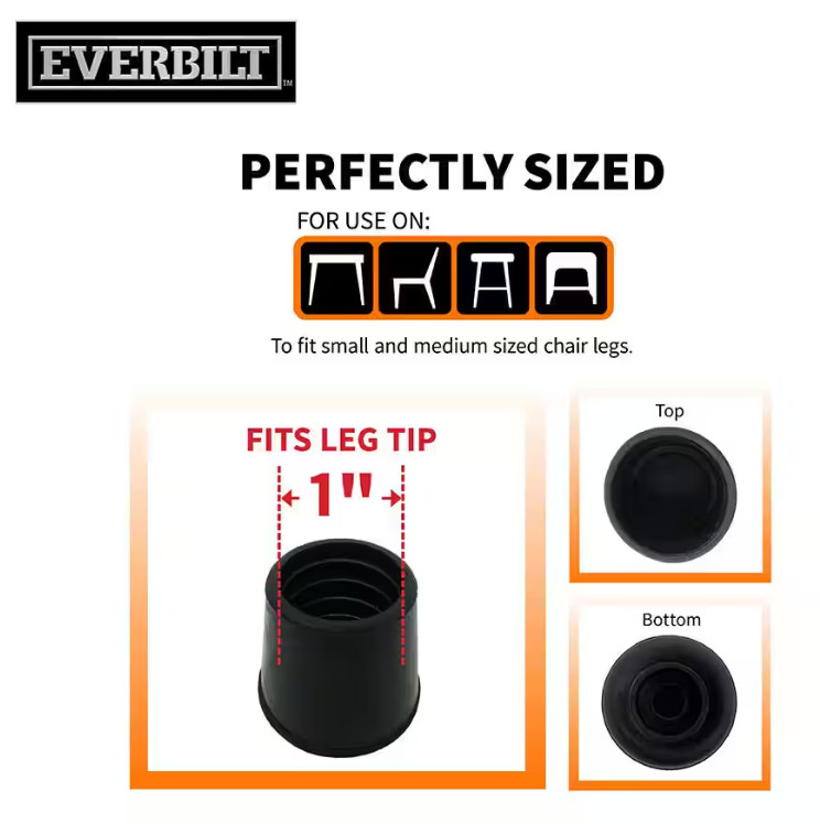 4PK EVERBILT Anti-Skid 1 in. Rubber Leg Tips Caps Table Chair Floor Protection
