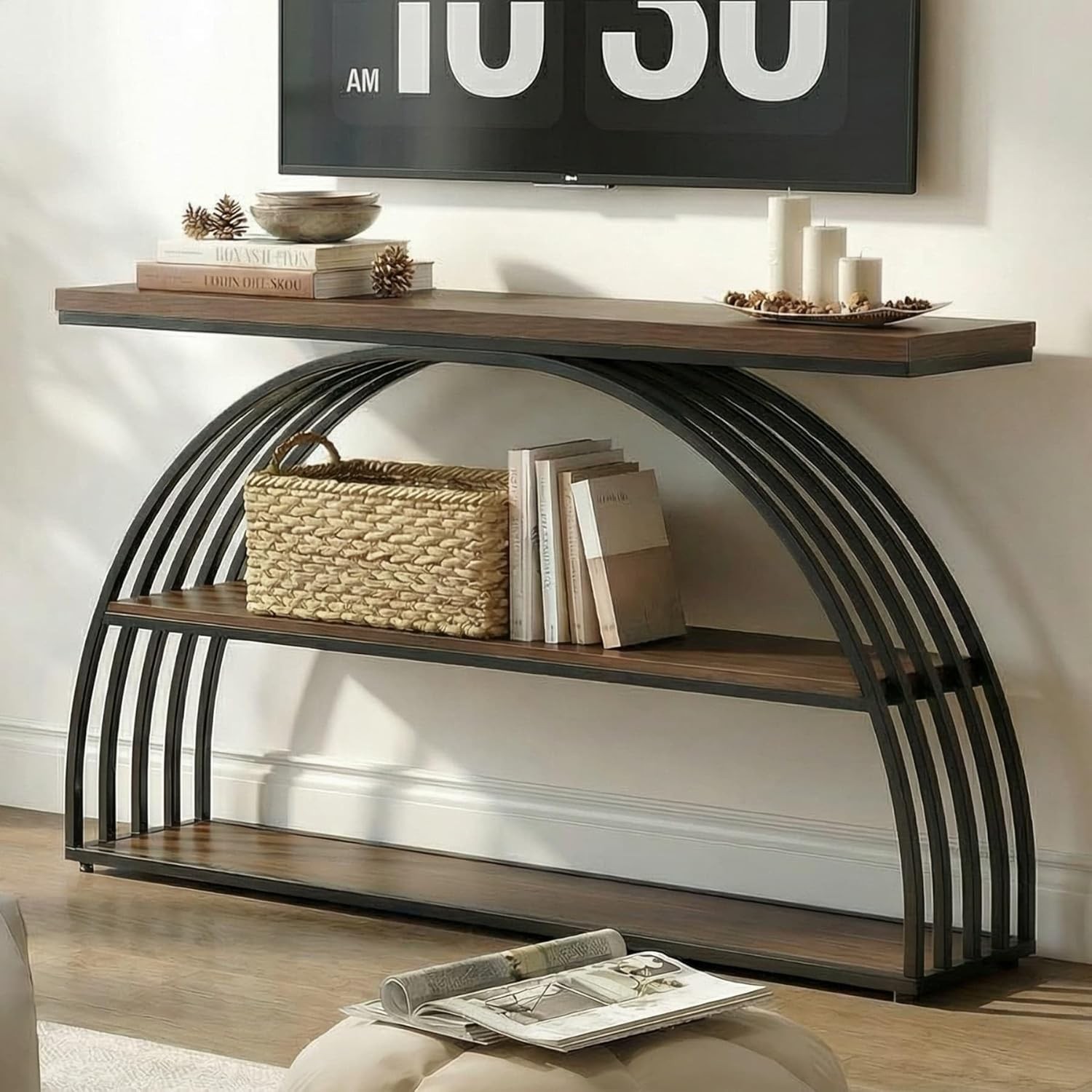 63-Inch Console Table for Entryway, Farmhouse Entryway Table with Arched Frame