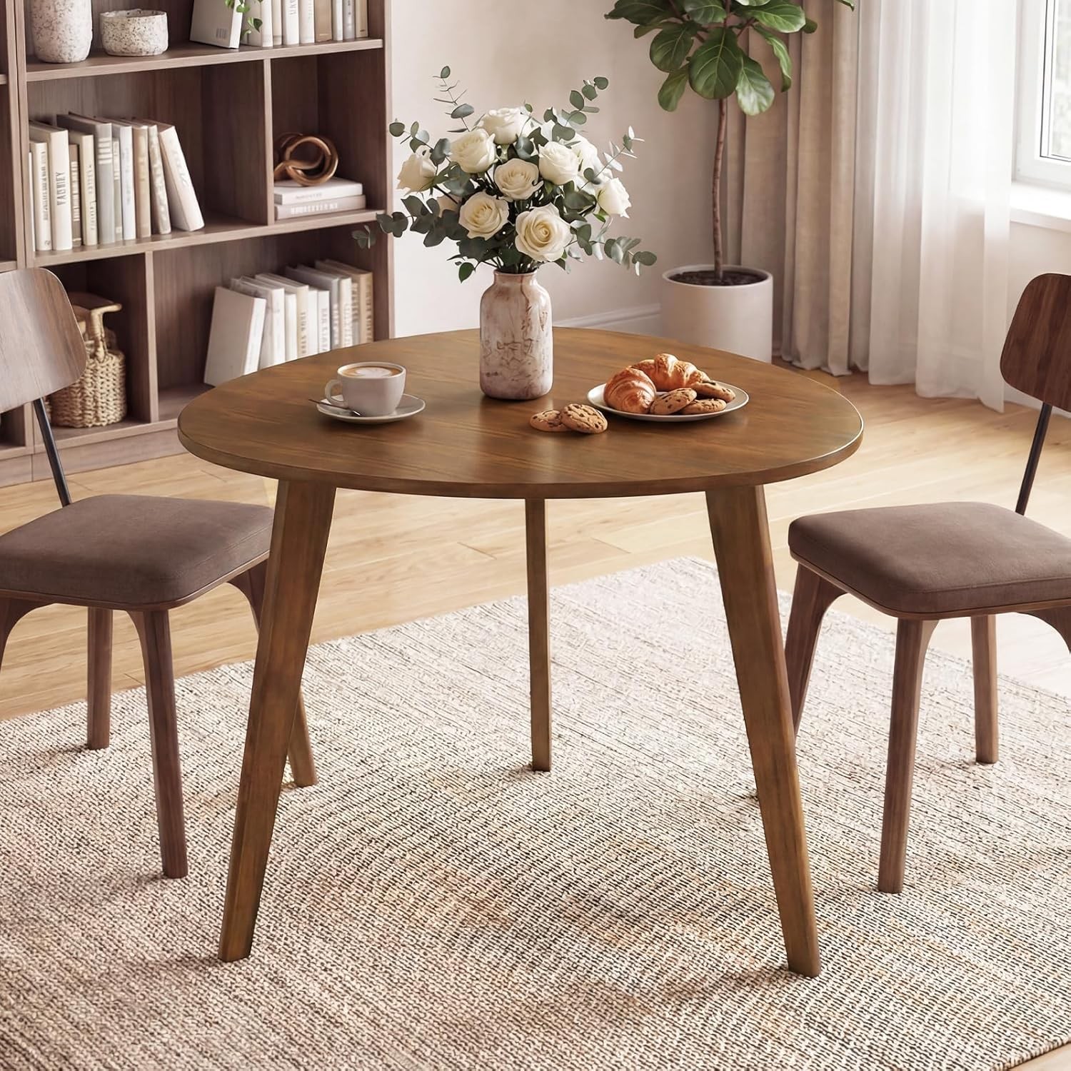 35.5″ Dining Table for 2-3, Farmhouse Wooden Kitchen Table with Solid Rubber