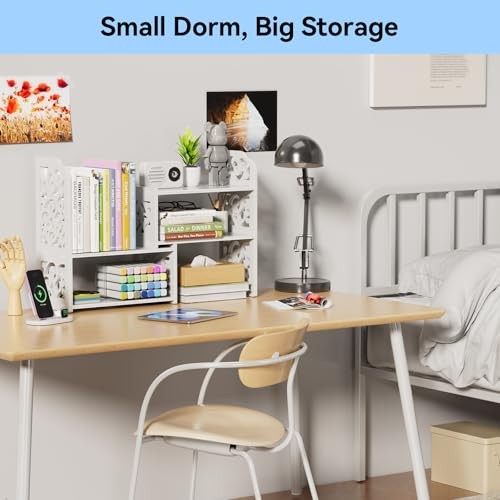 Desk Shelf for Top of Desk – Adjustable Desktop Organizer White – Patterned