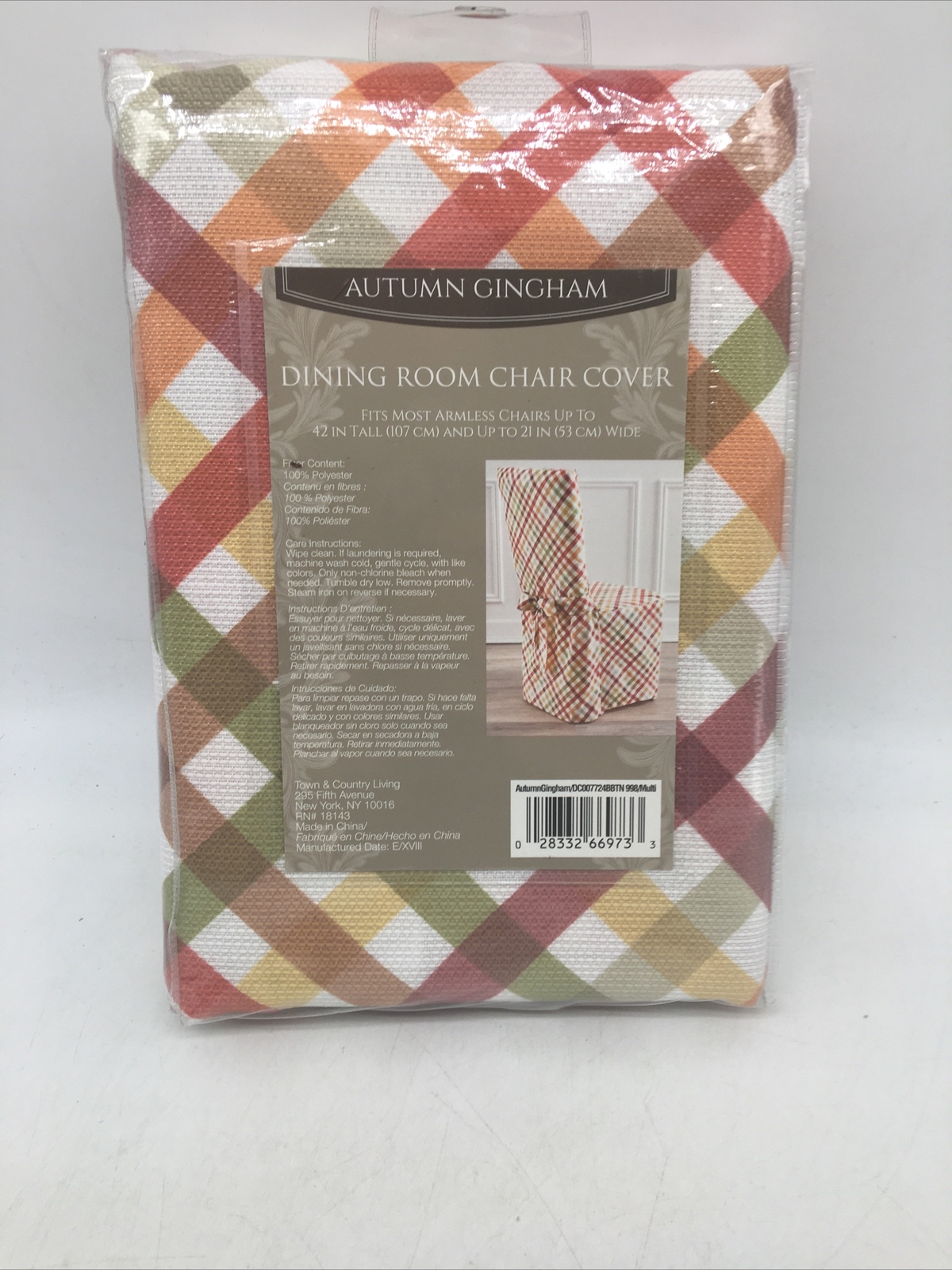 Autumn Gingham Printed Fabric Dining Room Chair Cover New Orange Green