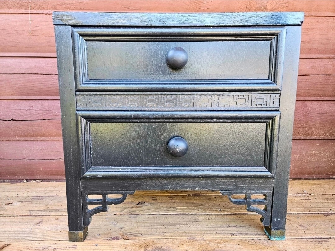 Original Shangri-La Asian Night Stand Solid Wood, Black