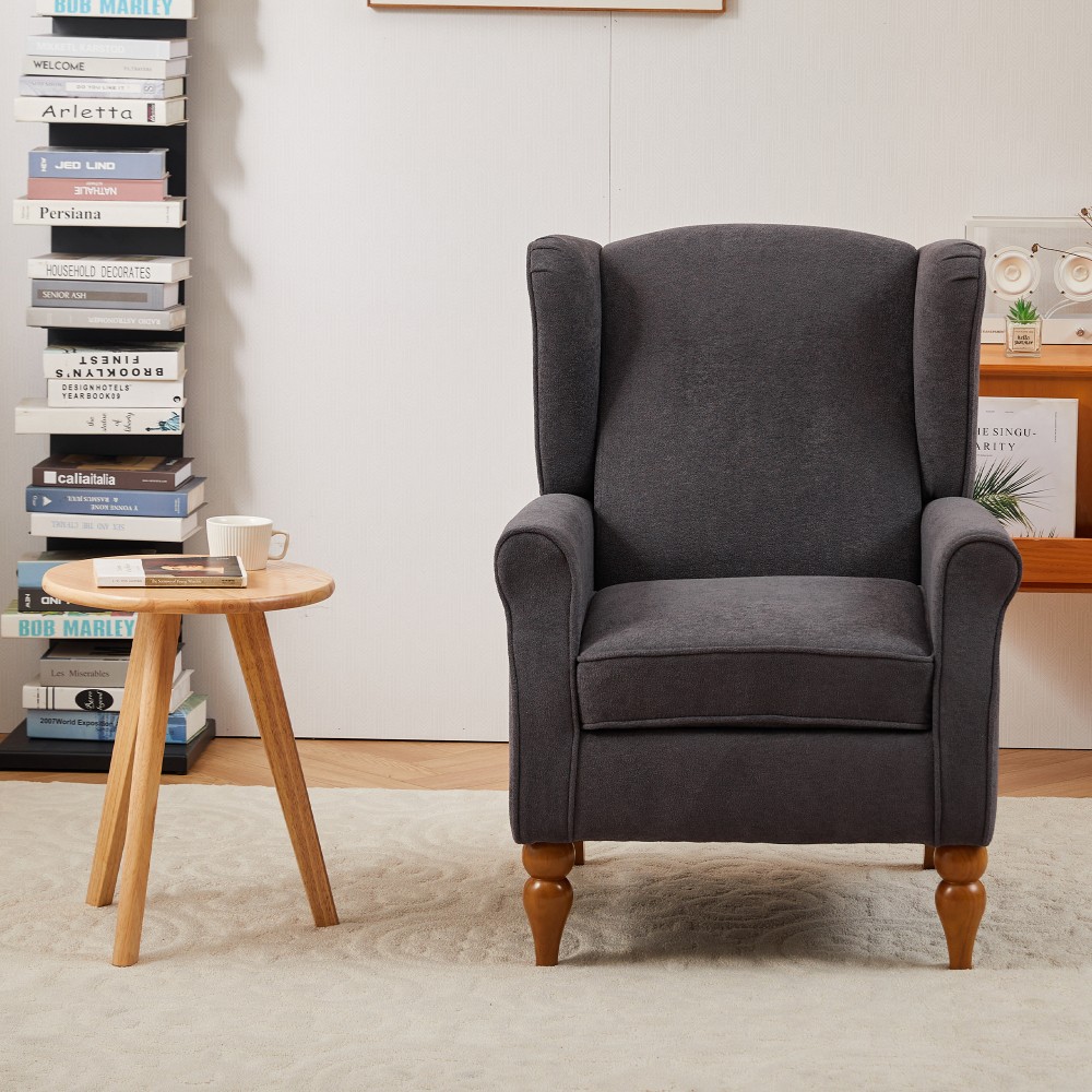 Armchair with solid wood coffee table and wingback design