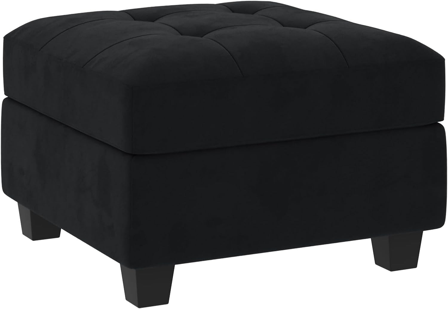 Velvet Tufted Square Ottoman for Modular Sectional Sofa – Black Storage Solution