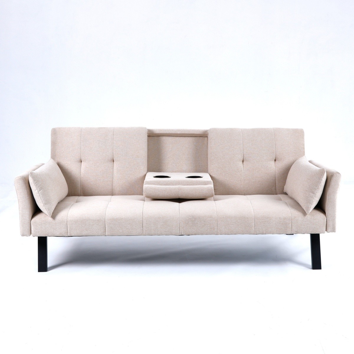 70″multi-functional cotton and linen sofa bed foldable +cup holder +side storage