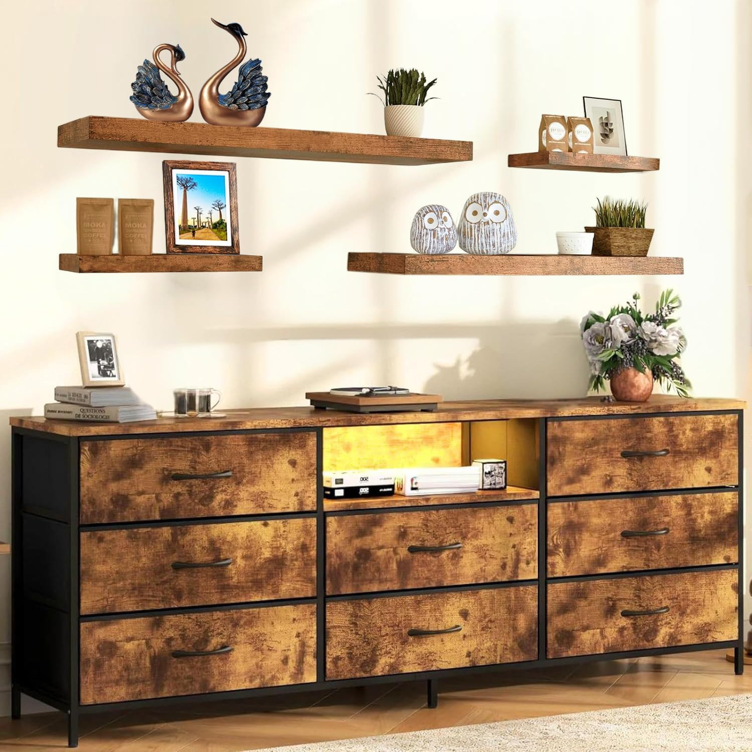 Rustic 36″ Floating Shelves – Heavy Duty Solid Wood Wall Décor (Set of 2)