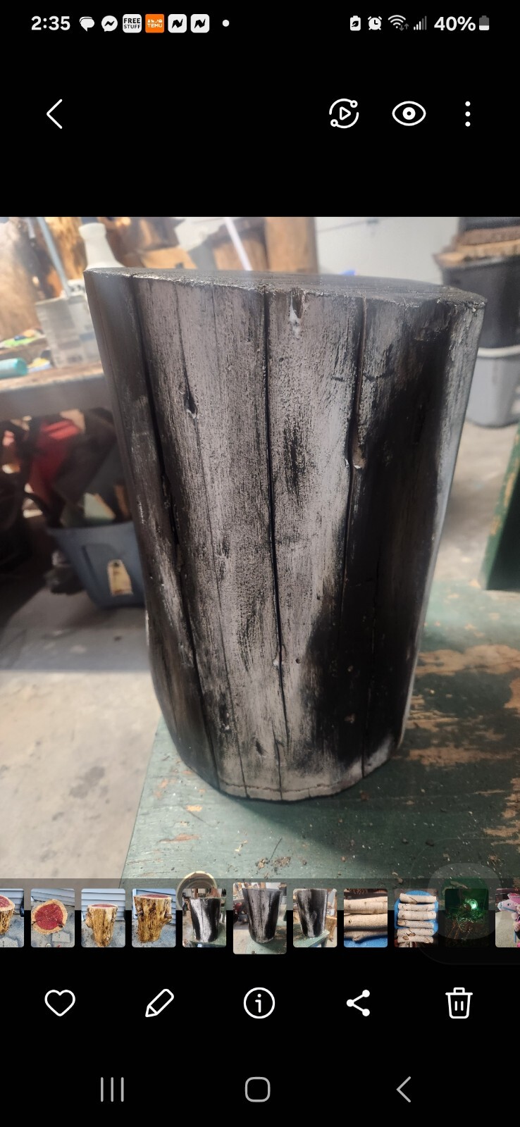 Painted Tree stump, Side Table, Stool-16x12x11