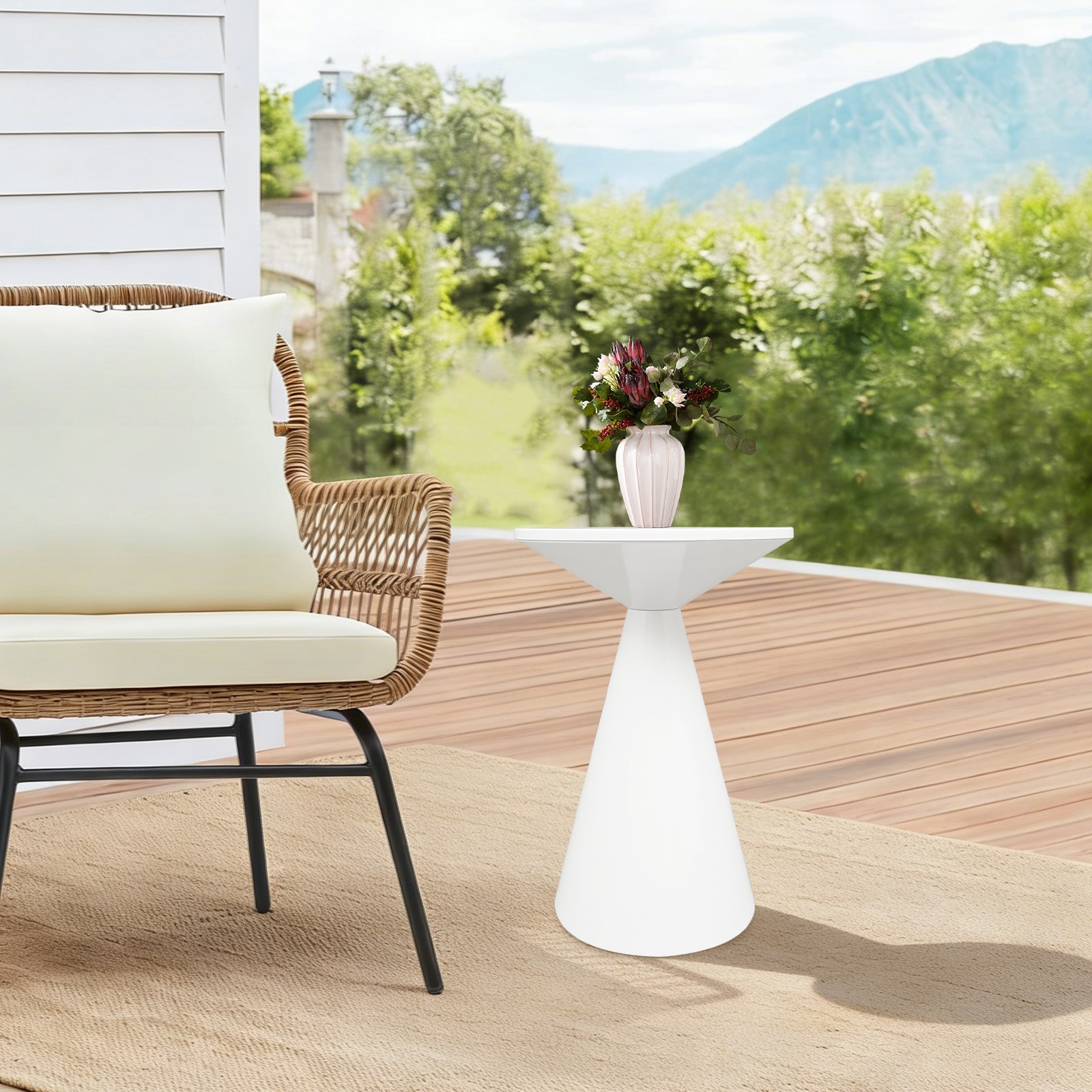 39.5cm Round Coffee Table,Floorstanding Metal Coffee Table, White Side Table