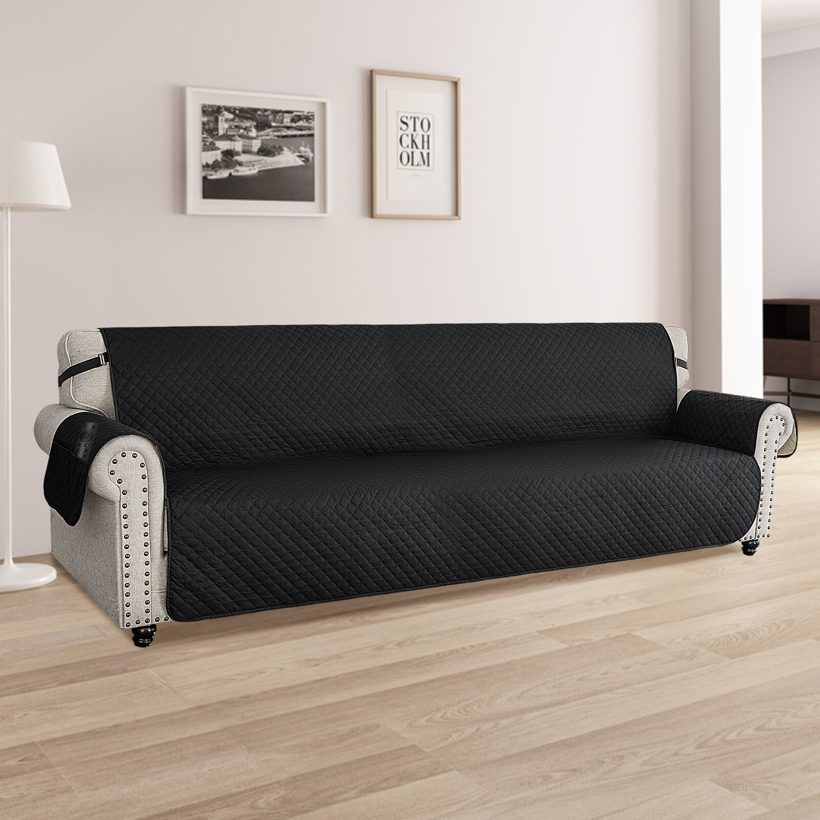 4-Seater Sofa Cover Waterproof Scratch-resistant Couch Cover Black 135*87inch
