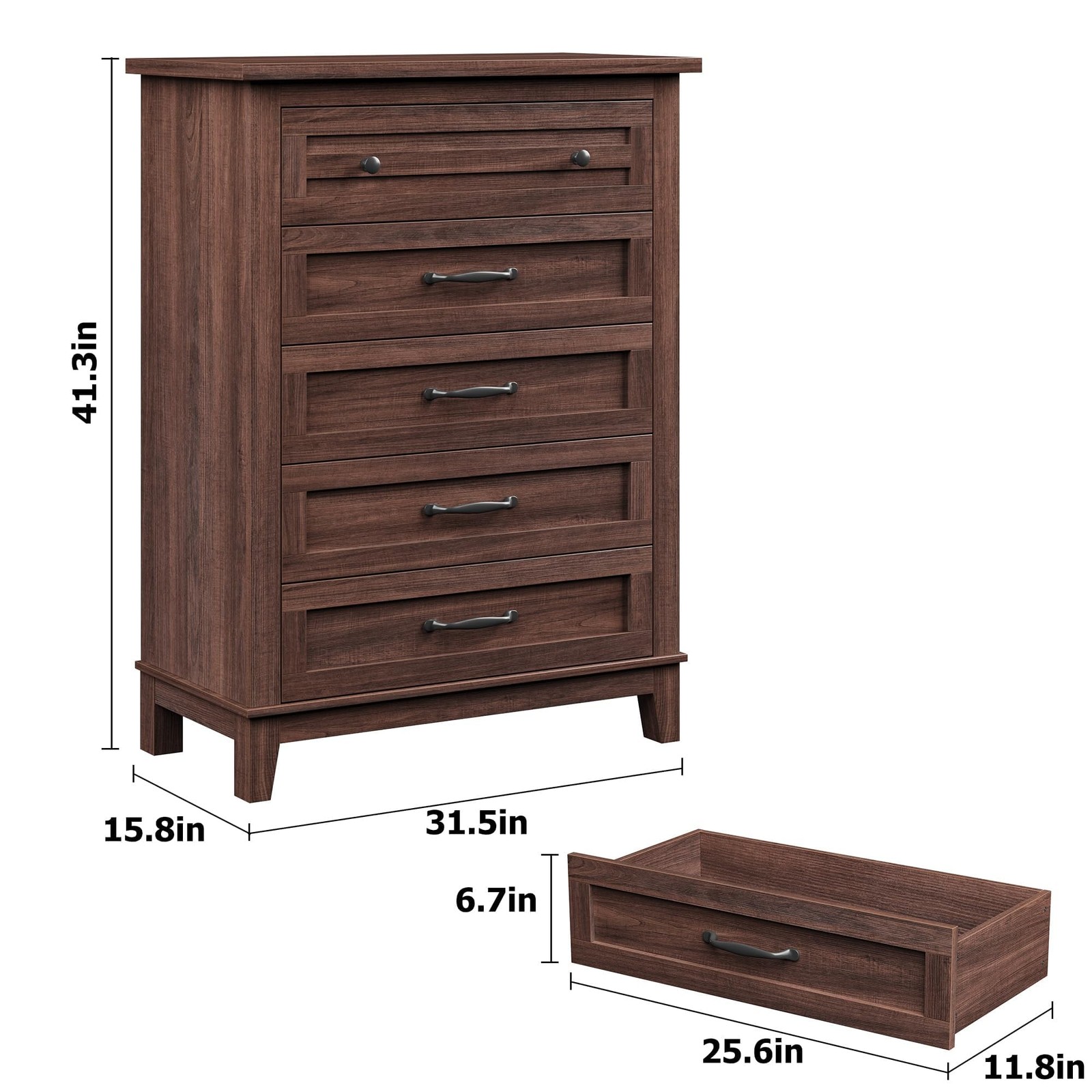 5-Drawer Vertical Dresser 41.3 in Tall Wooden Storage Chest with Freestanding