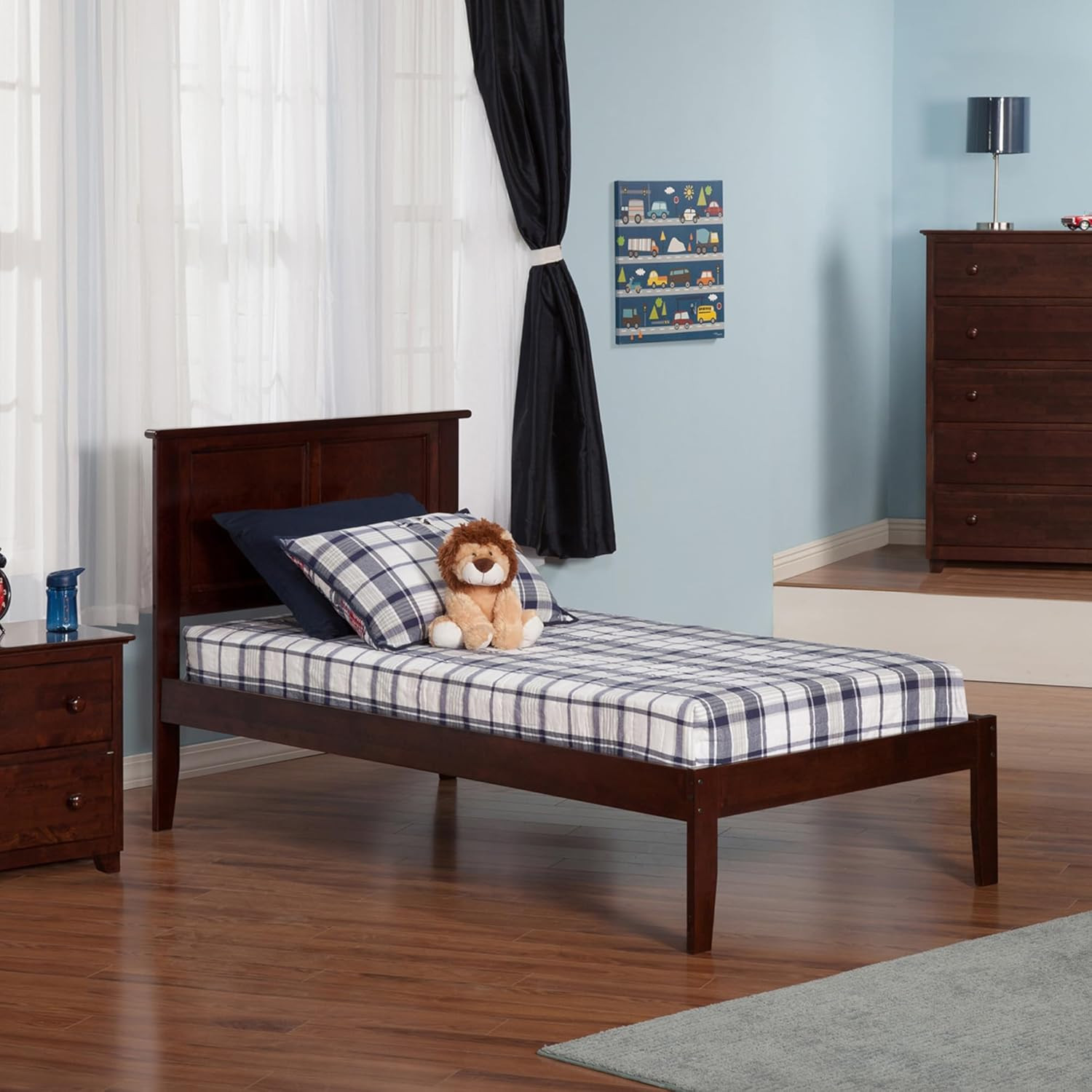 Madiso Twin XL Platform Bed with USB Charger – Walnut Finish
