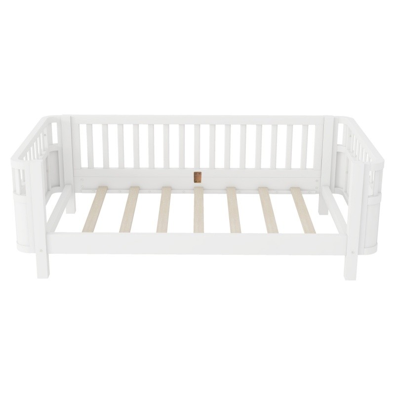 Twin Size Wood Platform Bed for Kids,Wood Low Profile Bed Frame with Rails White