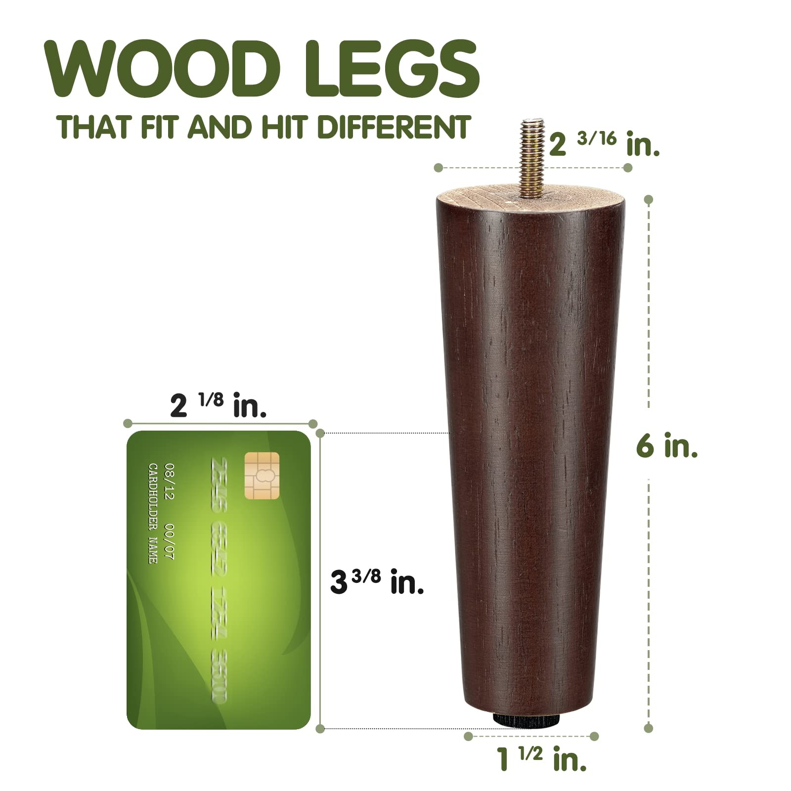 Yes4All 6-Inch Round Wooden Furniture Legs Set of 4, 6 inch, Brown