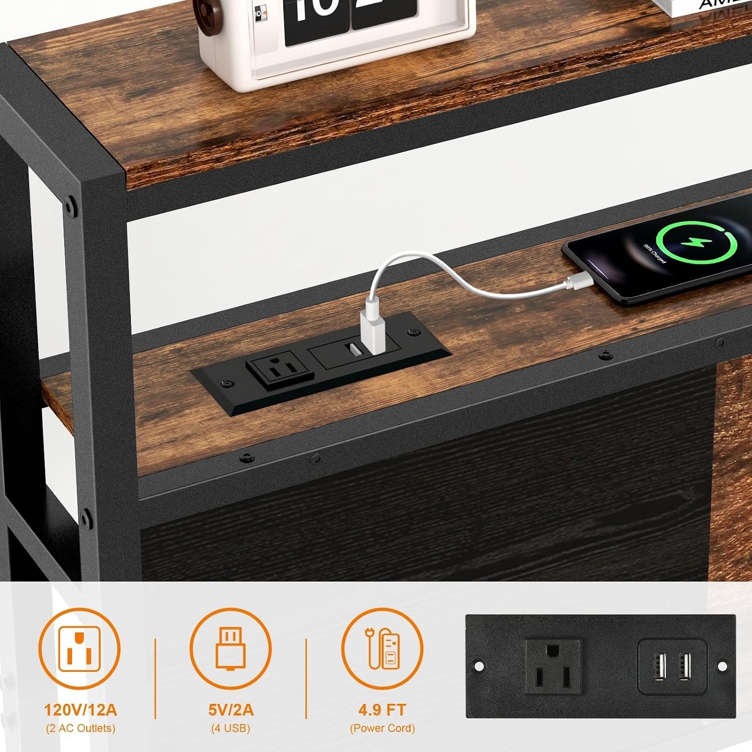 Stylish Queen Headboard with USB Charging & Ambient LED Light – 2-Tier Storage