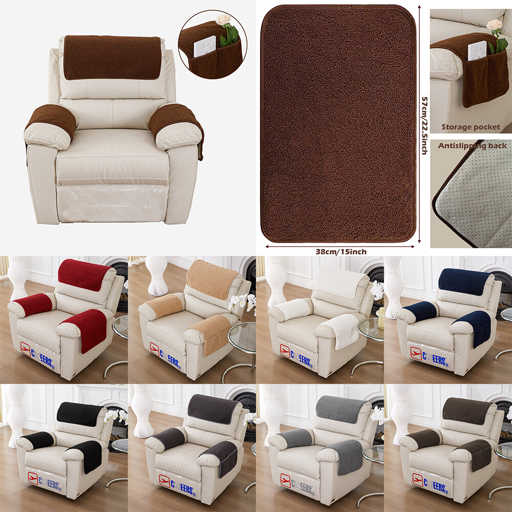 Velvet Recliner Headrest Sofa Cover Armrest Cover With Pockets Cushion Protector