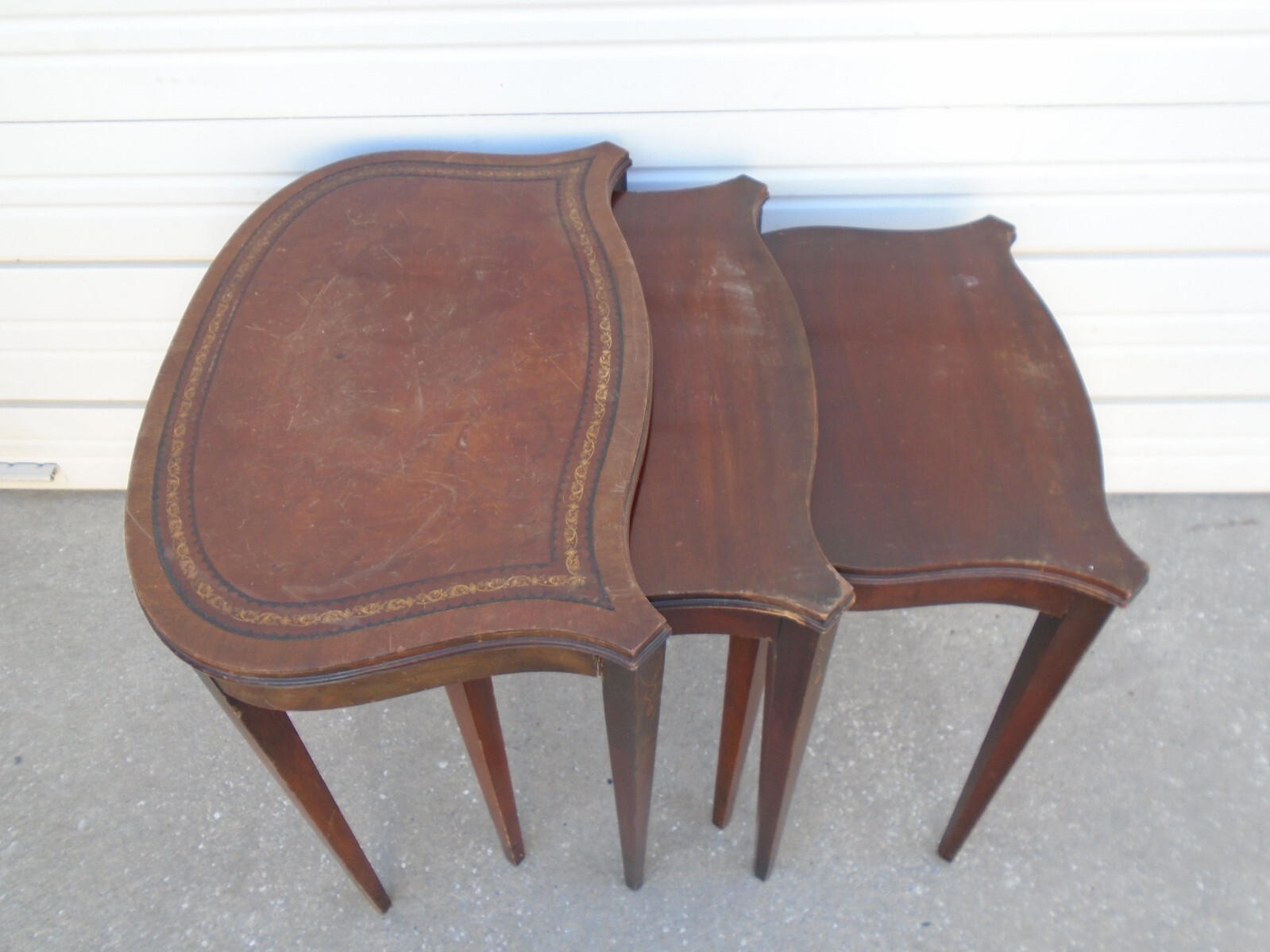 3 Nesting End Tables French Country Regency Side Louis XVI Leather Mahogany TLC