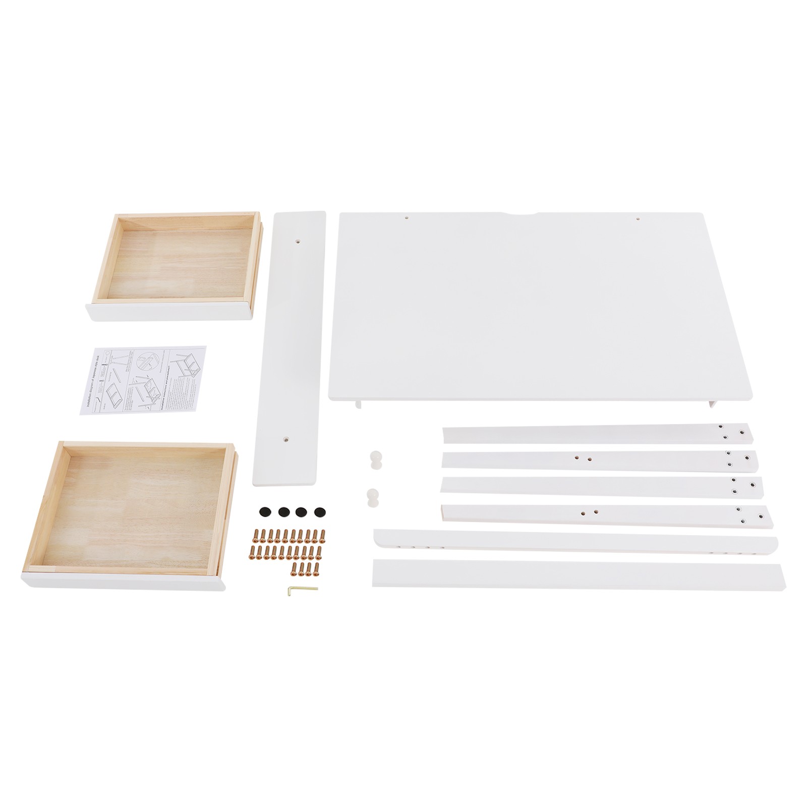 White Folding Desk For Home Office 100x60cm With Storage Shelf And Hooks