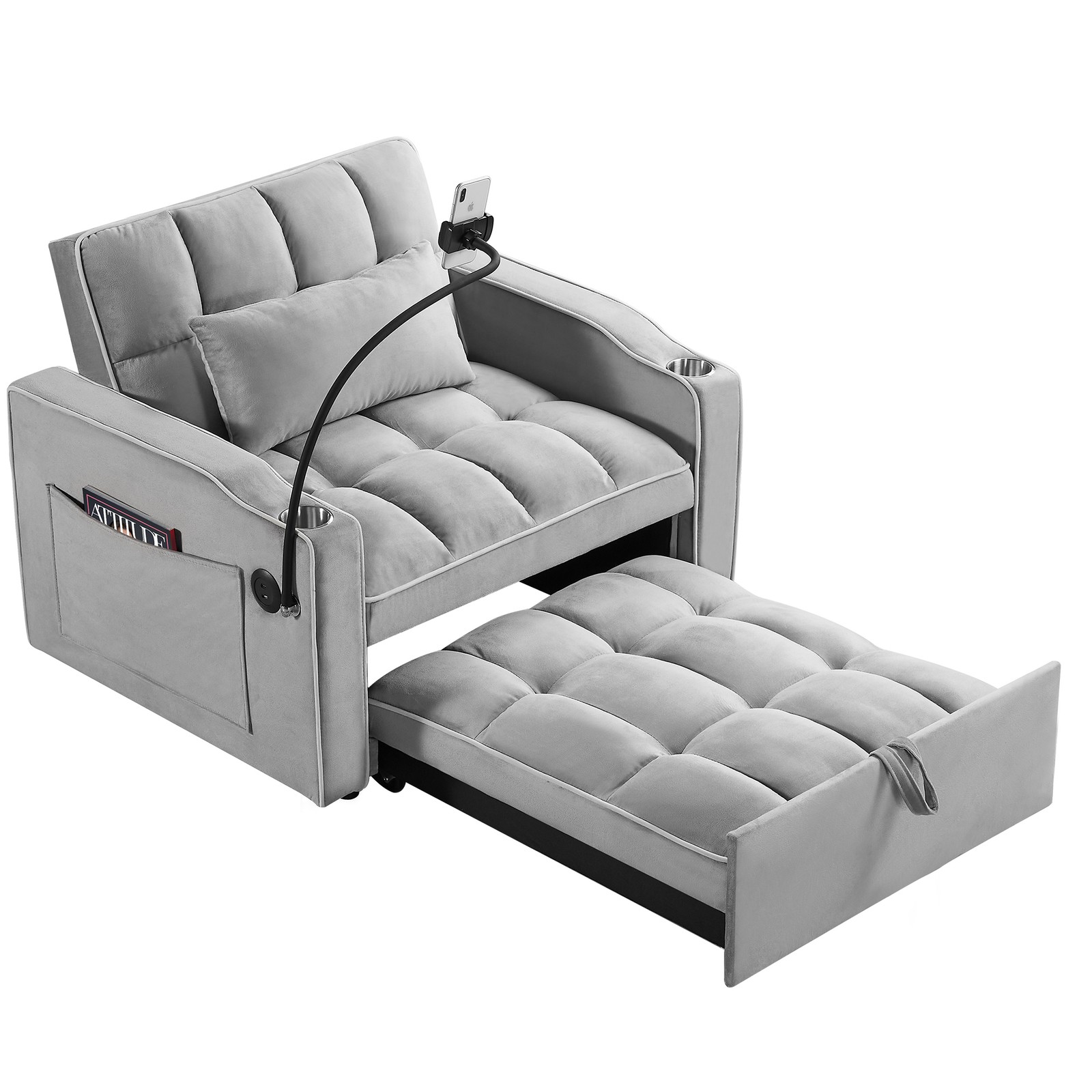 Adjustable Sofa Bed 3-in-1 Convertible Chair Sleeper Bed with Type C & USB Port