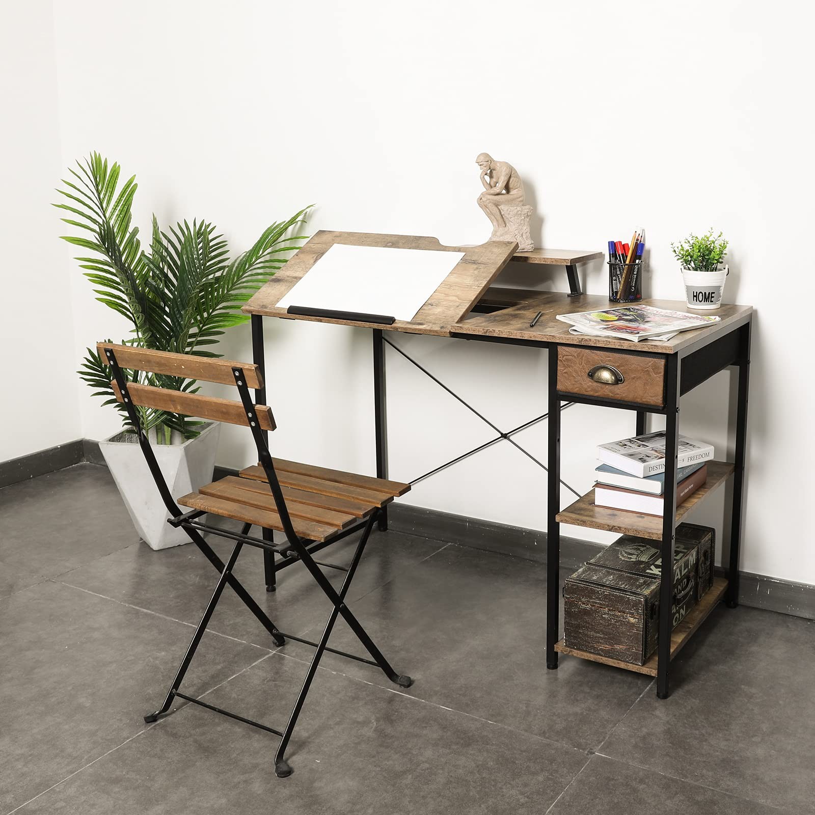 Drafting Table with Storage Shelves & Drawer, 43″ Adjustable Art Desk with Mo…